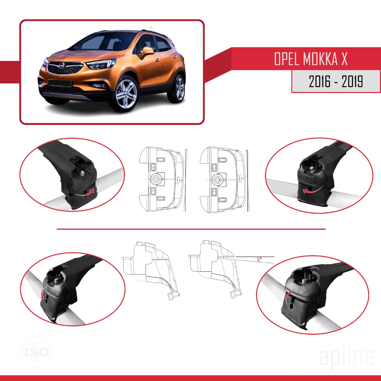 Compatible with Opel Mokka X (J13) 2016-2019 ACE-2 Car Roof Rack Cross Bar Black Aluminium 2 Bars
