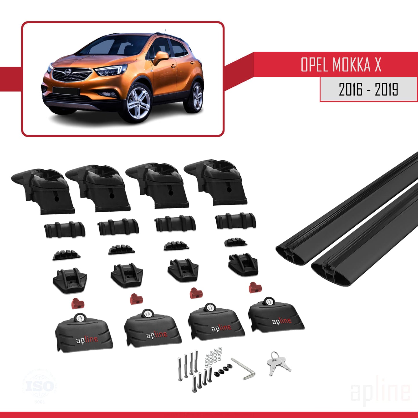 Compatible with Opel Mokka X (J13) 2016-2019 ACE-2 Car Roof Rack Cross Bar Black Aluminium 2 Bars