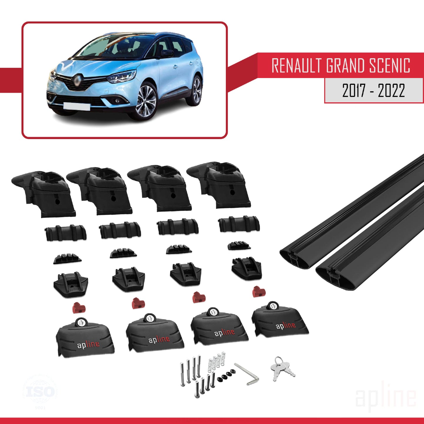 Compatible with Renault Grand Scenic 4 2017-2022 ACE-2 Car Roof Rack Cross Bar Black Aluminium 2 Bars