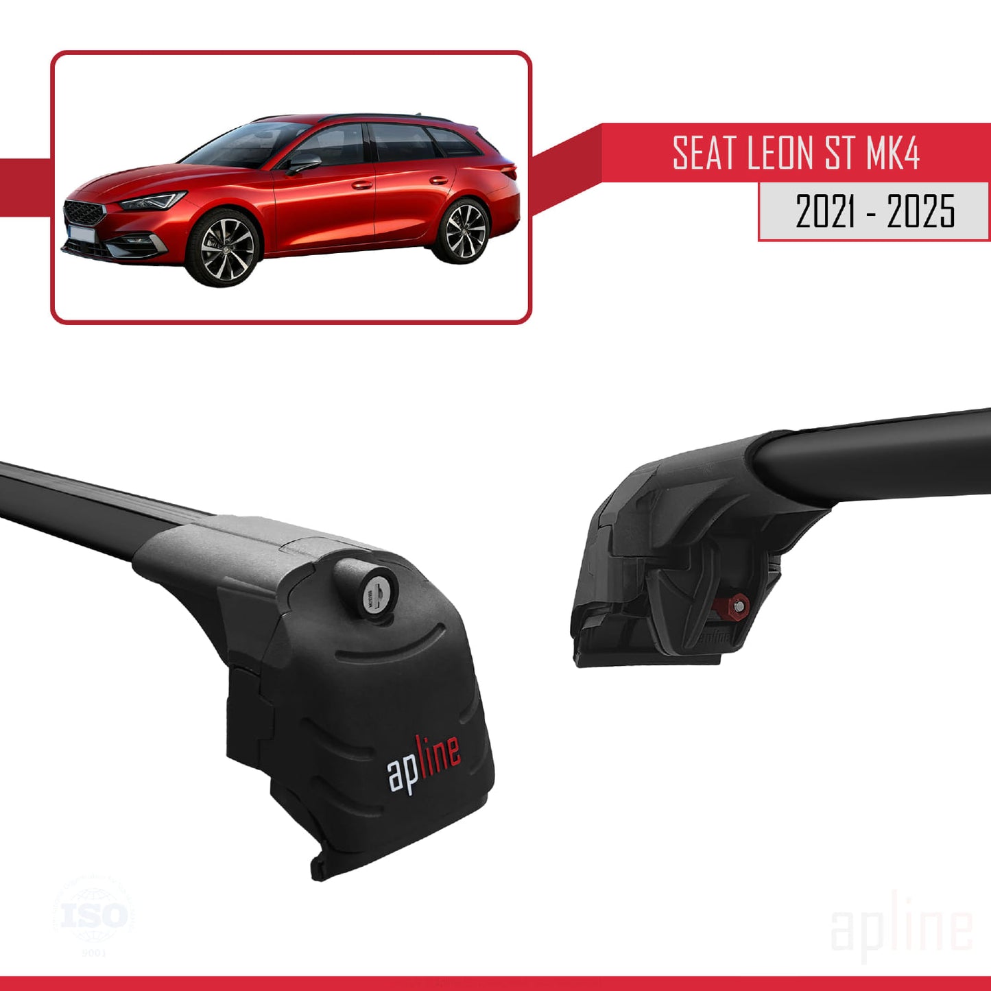 Compatible with Seat/Cupra Leon 4 ST 2021-2025 ACE-2 Car Roof Rack Cross Bar Black Aluminium 2 Bars