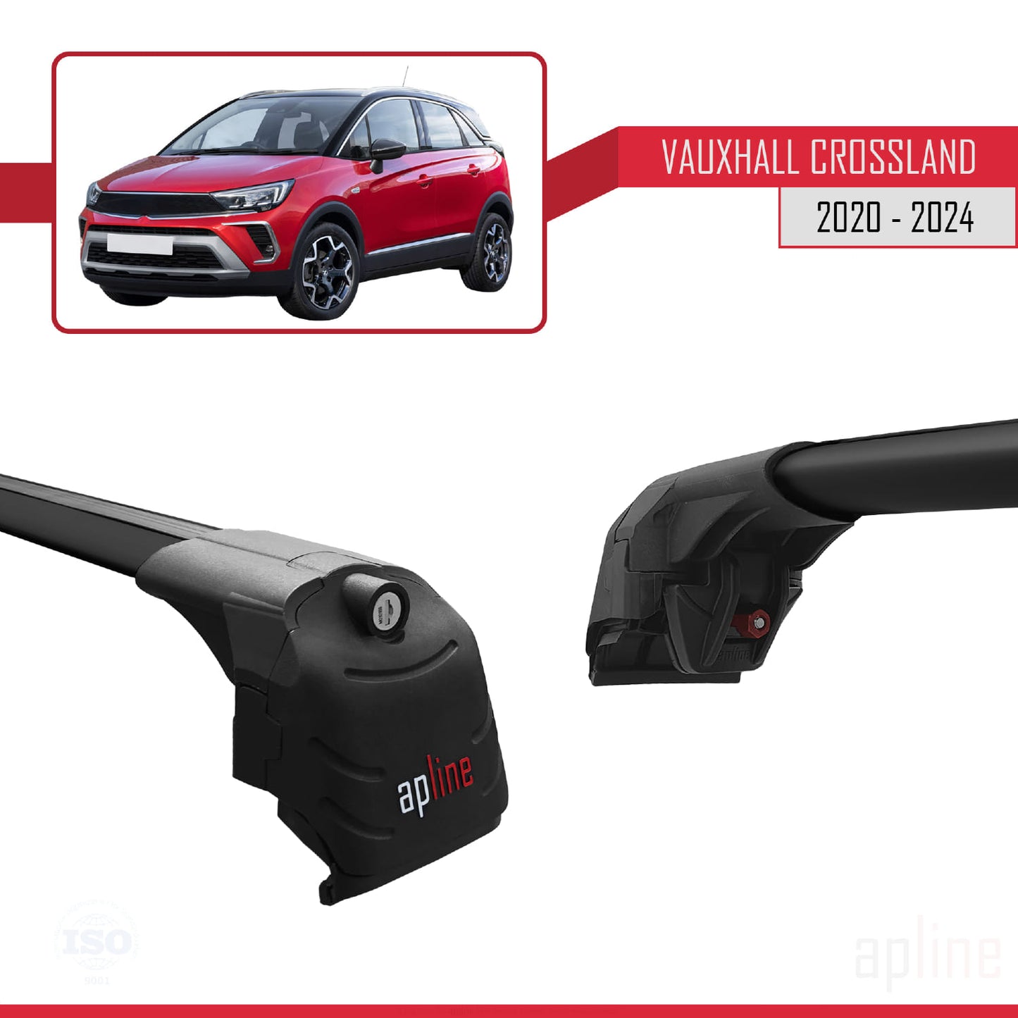 Compatible with Vauxhall Crossland 2020-2024 ACE-2 Car Roof Rack Cross Bar Black Aluminium 2 Bars