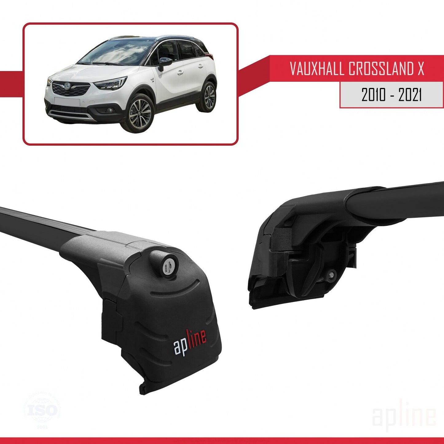Compatible with Vauxhall Crossland X 2017-2020 ACE-2 Car Roof Rack Cross Bar Black Aluminium 2 Bars