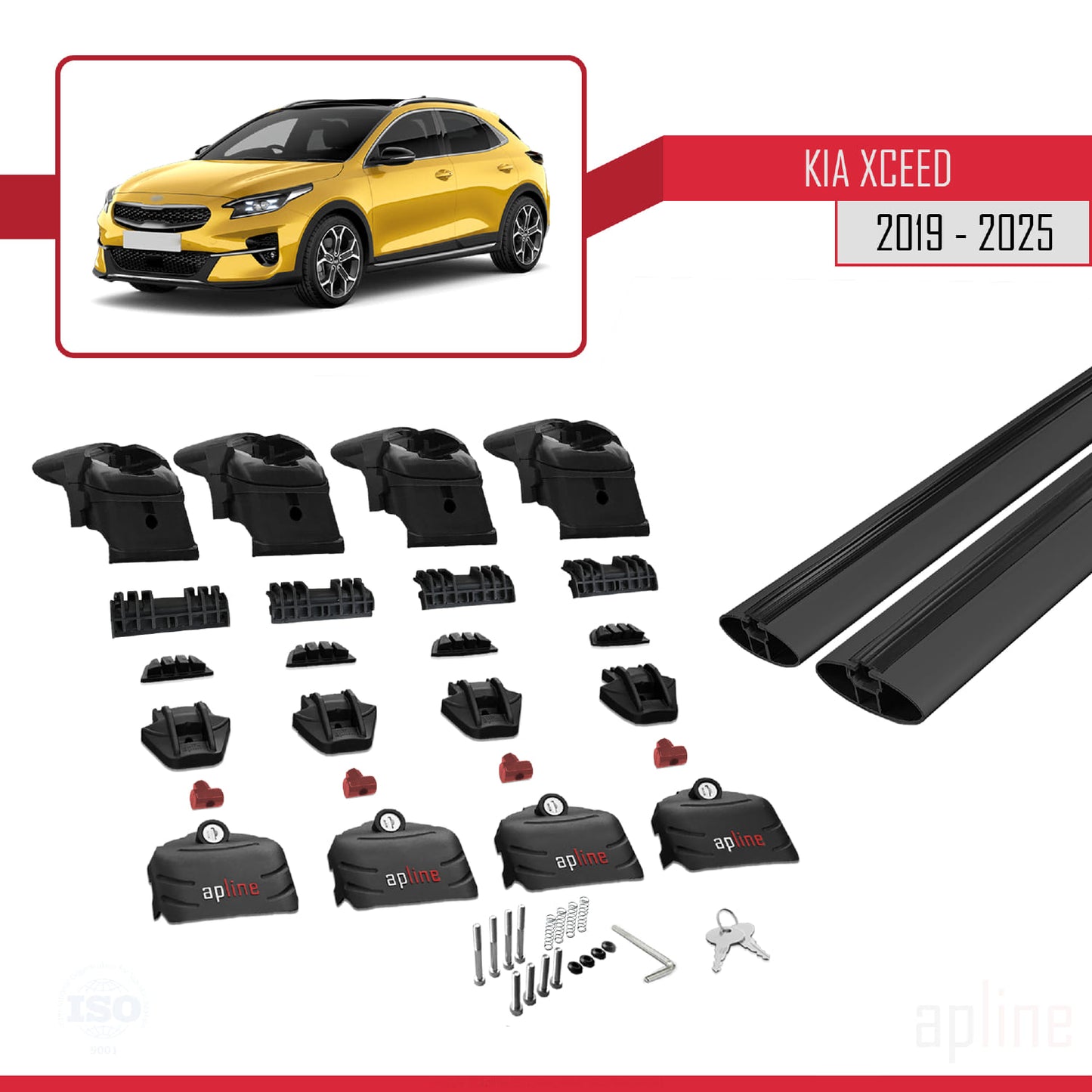 Compatible with Kia XCeed (CD) 2019-2025 ACE-2 Car Roof Rack Cross Bar Black Aluminium 2 Bars