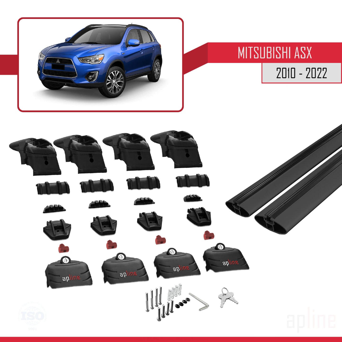 Compatible with Mitsubishi ASX (GA) 2010-2022 ACE-2 Car Roof Rack Cross Bar Black Aluminium 2 Bars