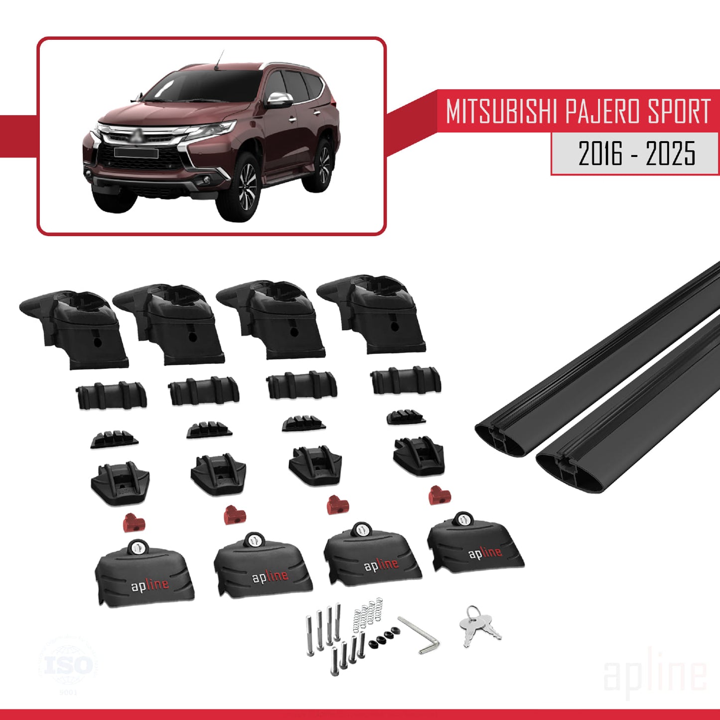 Compatible with Mitsubishi Pajero Sport 3 2016-2025 ACE-2 Car Roof Rack Cross Bar Black Aluminium 2 Bars