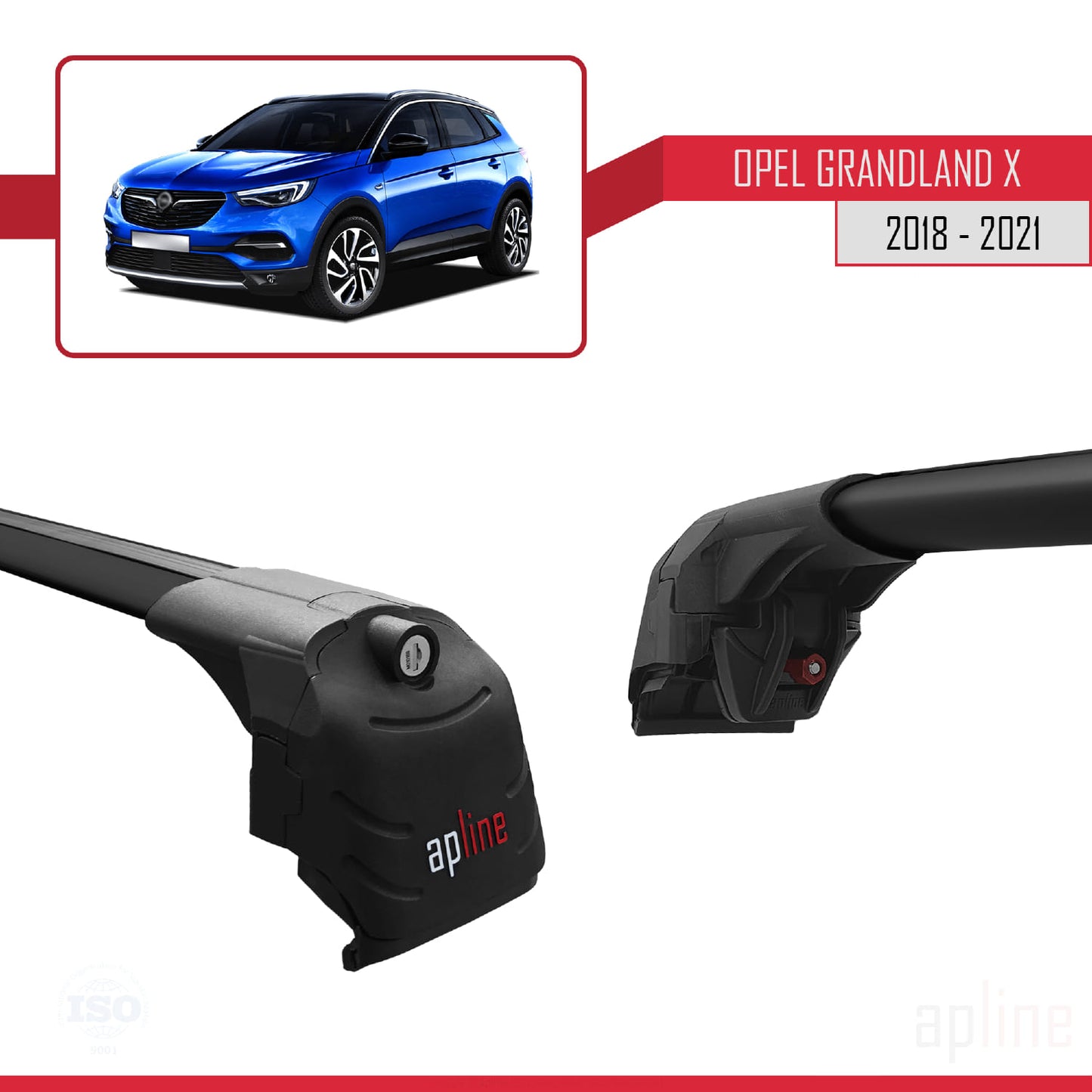 Compatible with Opel Grandland X 2018-2021 ACE-2 Car Roof Rack Cross Bar Black Aluminium 2 Bars