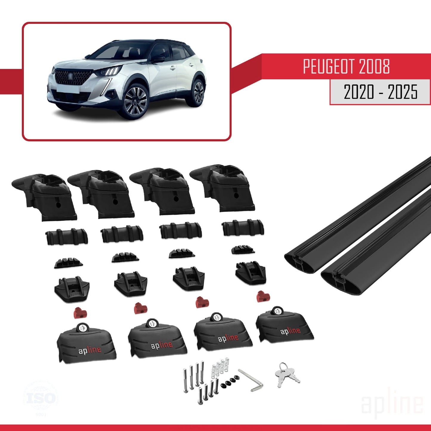 Compatible with Peugeot 2008 II (P24) 2020-2025 ACE-2 Car Roof Rack Cross Bar Black Aluminium 2 Bars