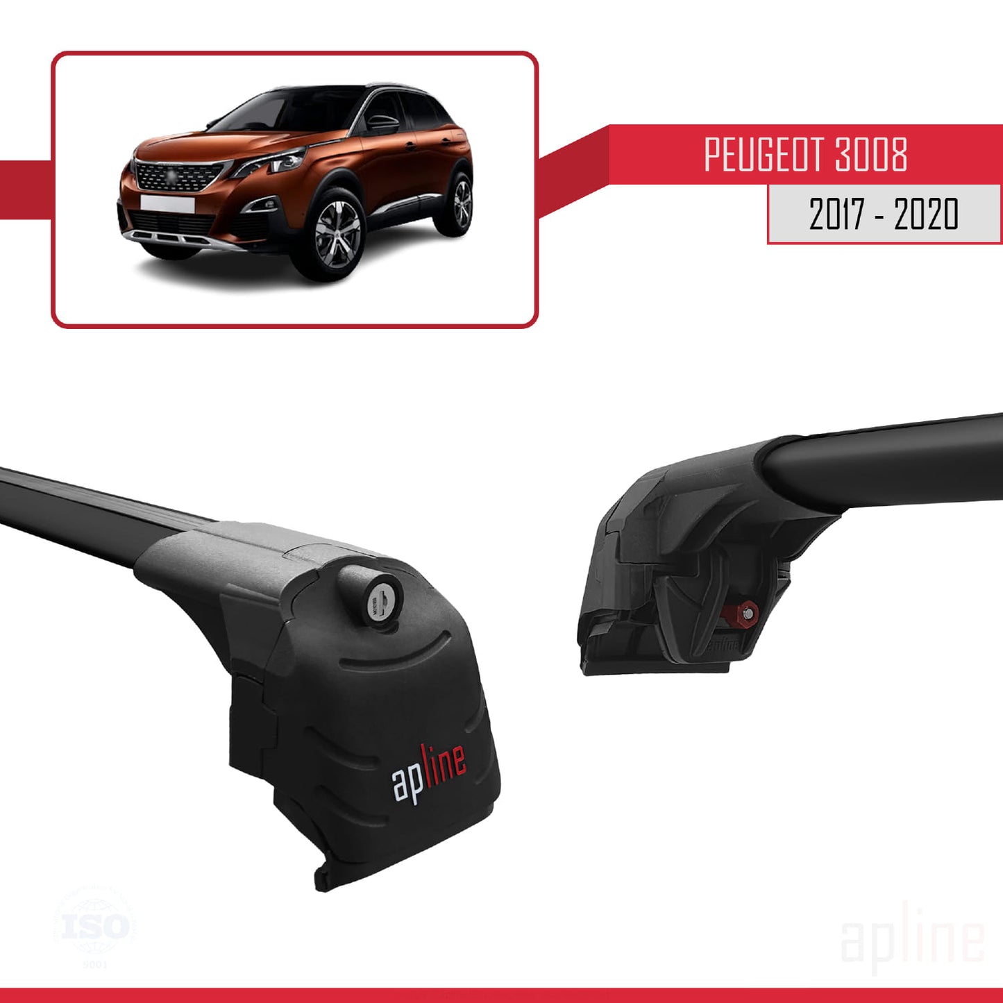Compatible with Peugeot 3008 II (P84) Pre-Facelift 2017-2020 ACE-2 Car Roof Rack Cross Bar Black Aluminium 2 Bars