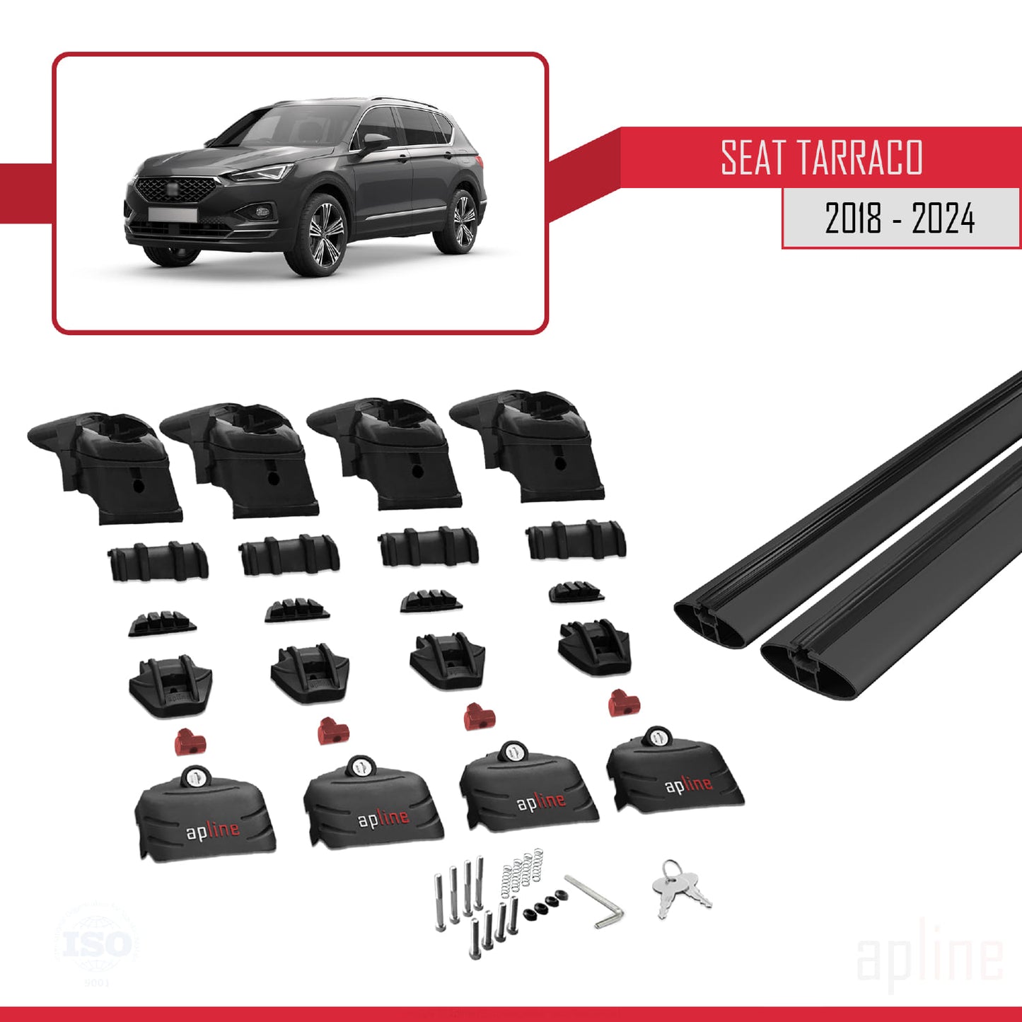 Compatible with Seat Tarraco (KN2) 2018-2024 ACE-2 Car Roof Rack Cross Bar Black Aluminium 2 Bars