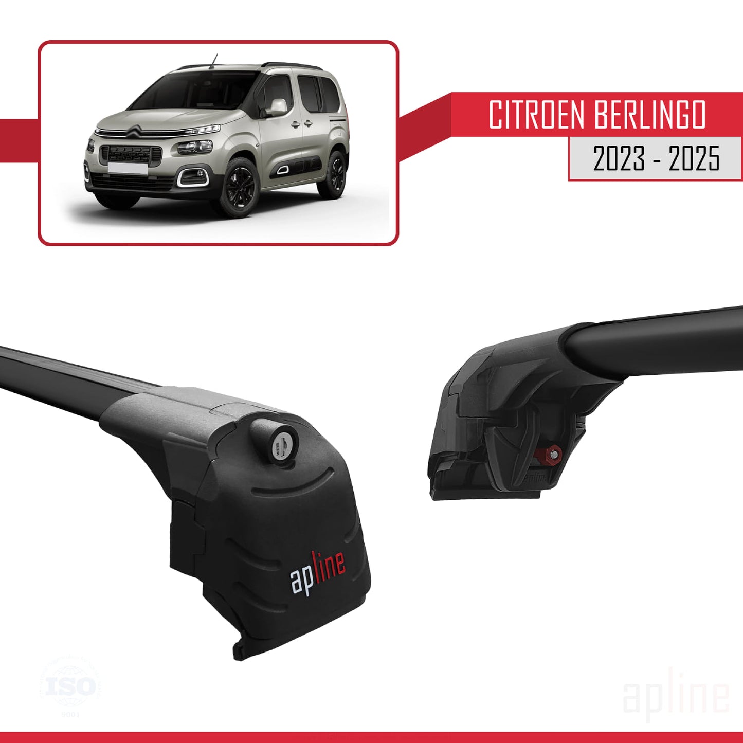 Compatible with Citroen Berlingo 3 (K9) 2023-2025 ACE-2 Car Roof Rack Cross Bar Black Aluminium 2 Bars