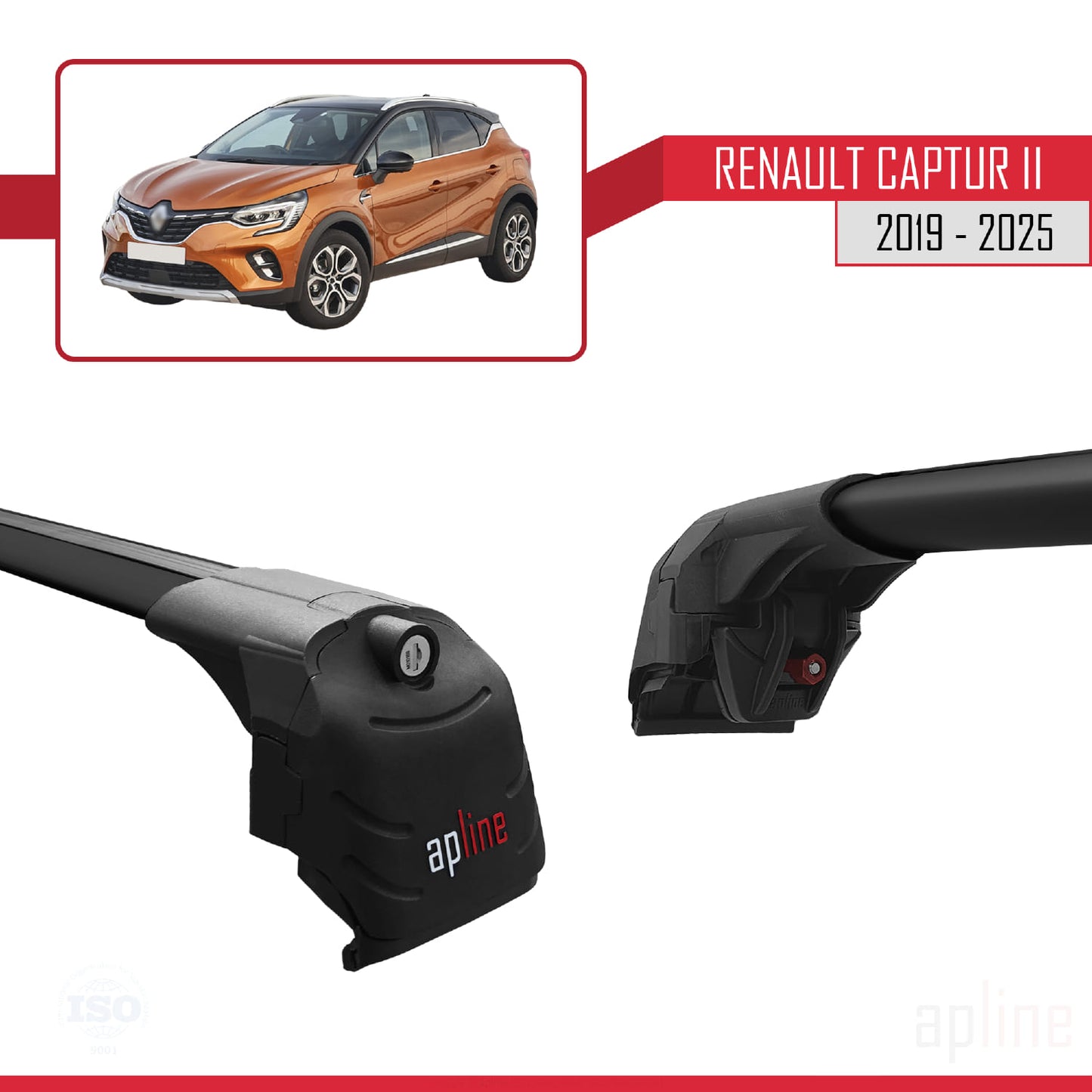 Compatible with Renault Captur 2 2019-2025 ACE-2 Car Roof Rack Cross Bar Black Aluminium 2 Bars