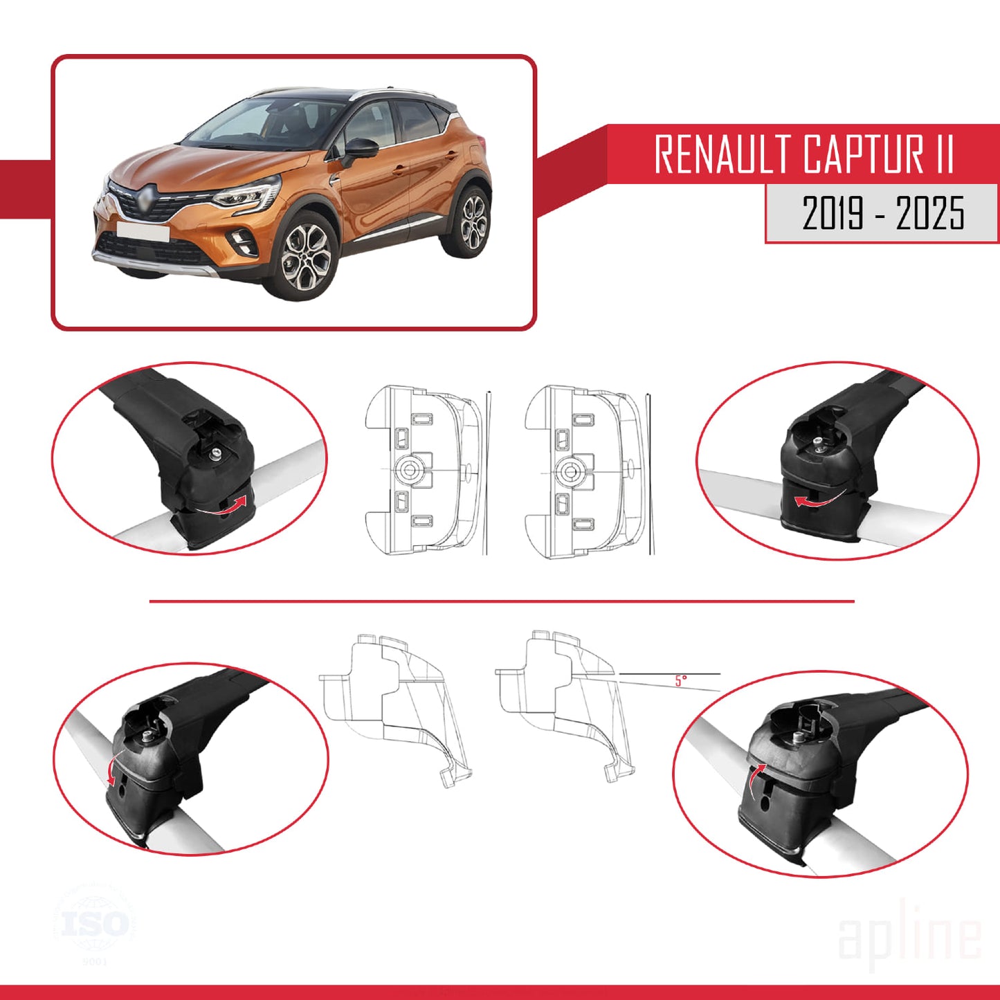 Compatible with Renault Captur 2 2019-2025 ACE-2 Car Roof Rack Cross Bar Black Aluminium 2 Bars