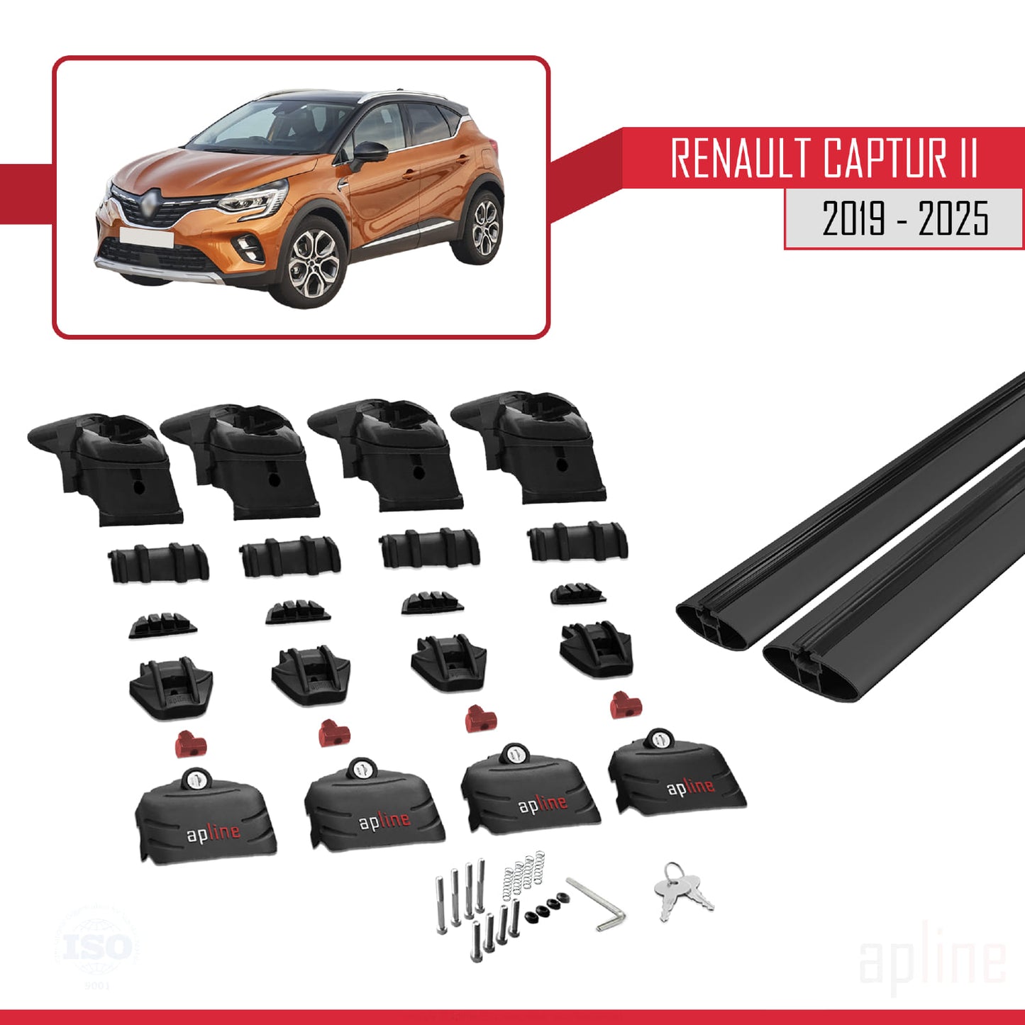 Compatible with Renault Captur 2 2019-2025 ACE-2 Car Roof Rack Cross Bar Black Aluminium 2 Bars