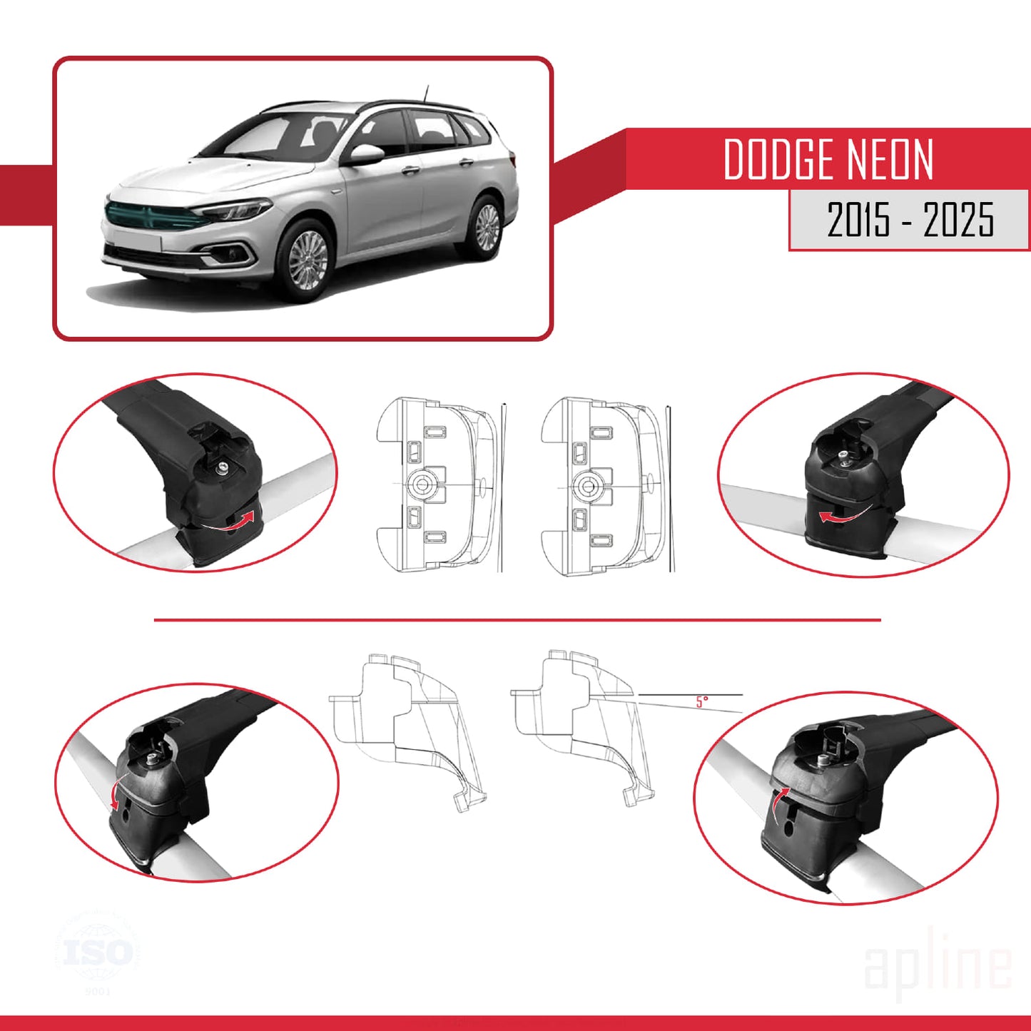 Compatible with Dodge Neon 2015-2025 ACE-2 Car Roof Rack Cross Bar Black Aluminium 2 Bars