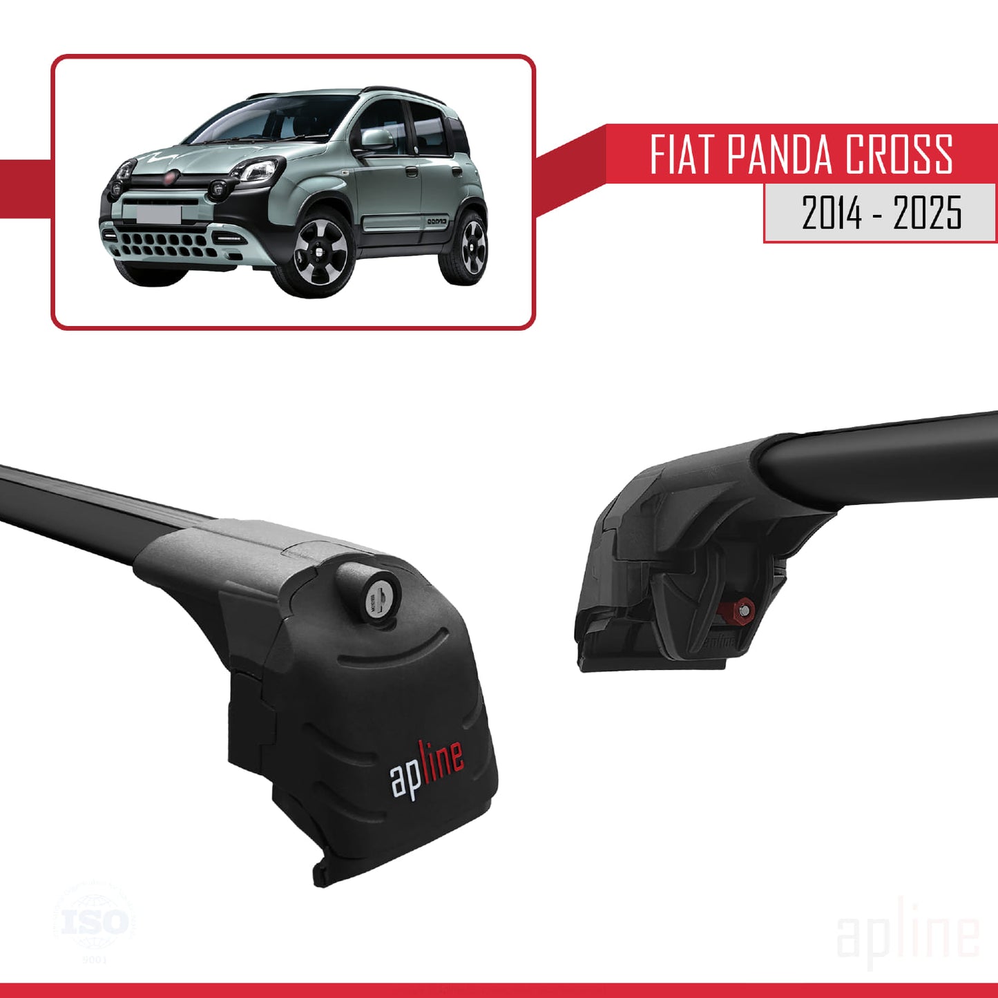 Compatible with Fiat Panda Cross 2014-2025 ACE-2 Car Roof Rack Cross Bar Black Aluminium 2 Bars