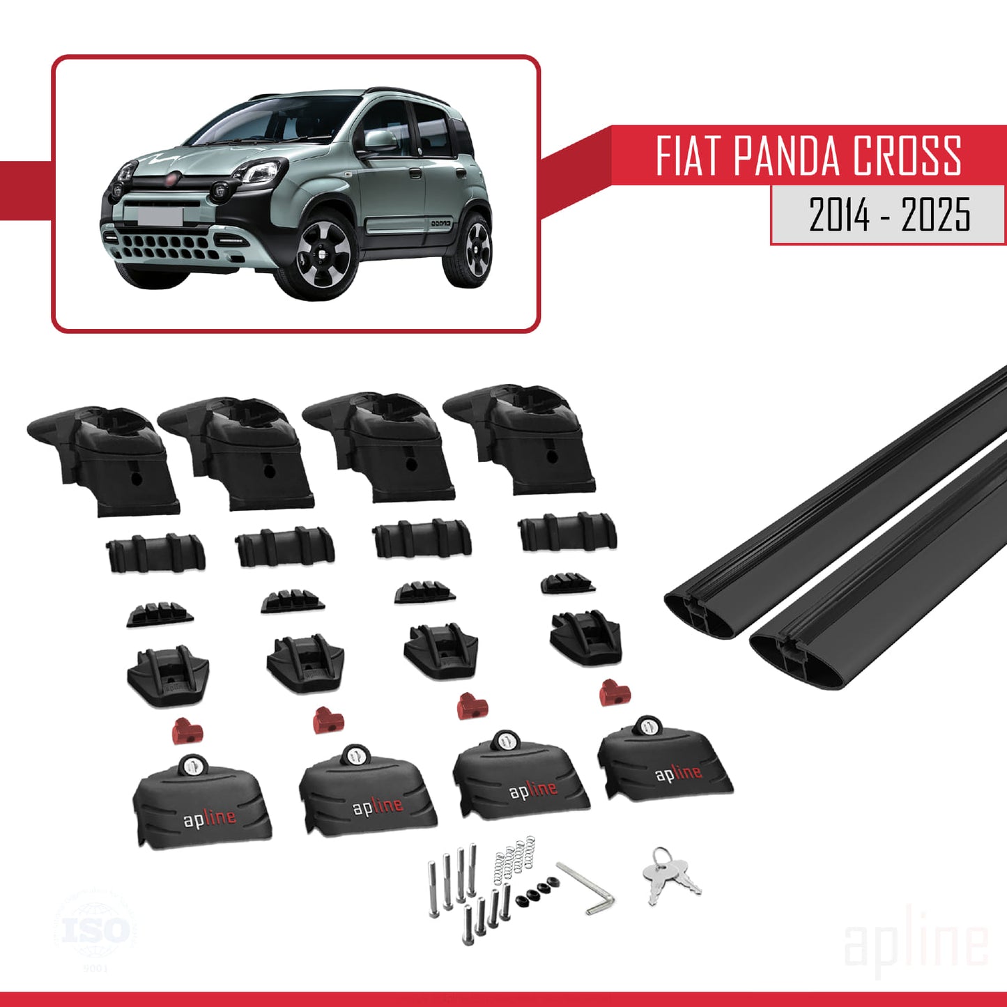 Compatible with Fiat Panda Cross 2014-2025 ACE-2 Car Roof Rack Cross Bar Black Aluminium 2 Bars