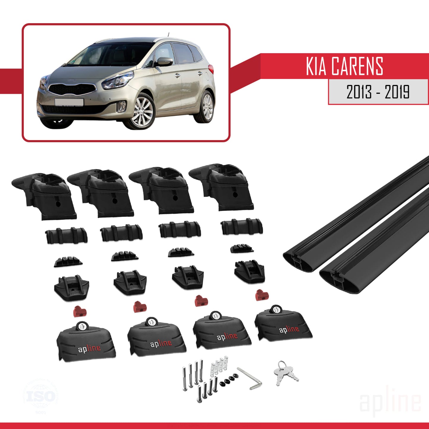 Compatible with Kia Carens 2013-2019 ACE-2 Car Roof Rack Cross Bar Black Aluminium 2 Bars