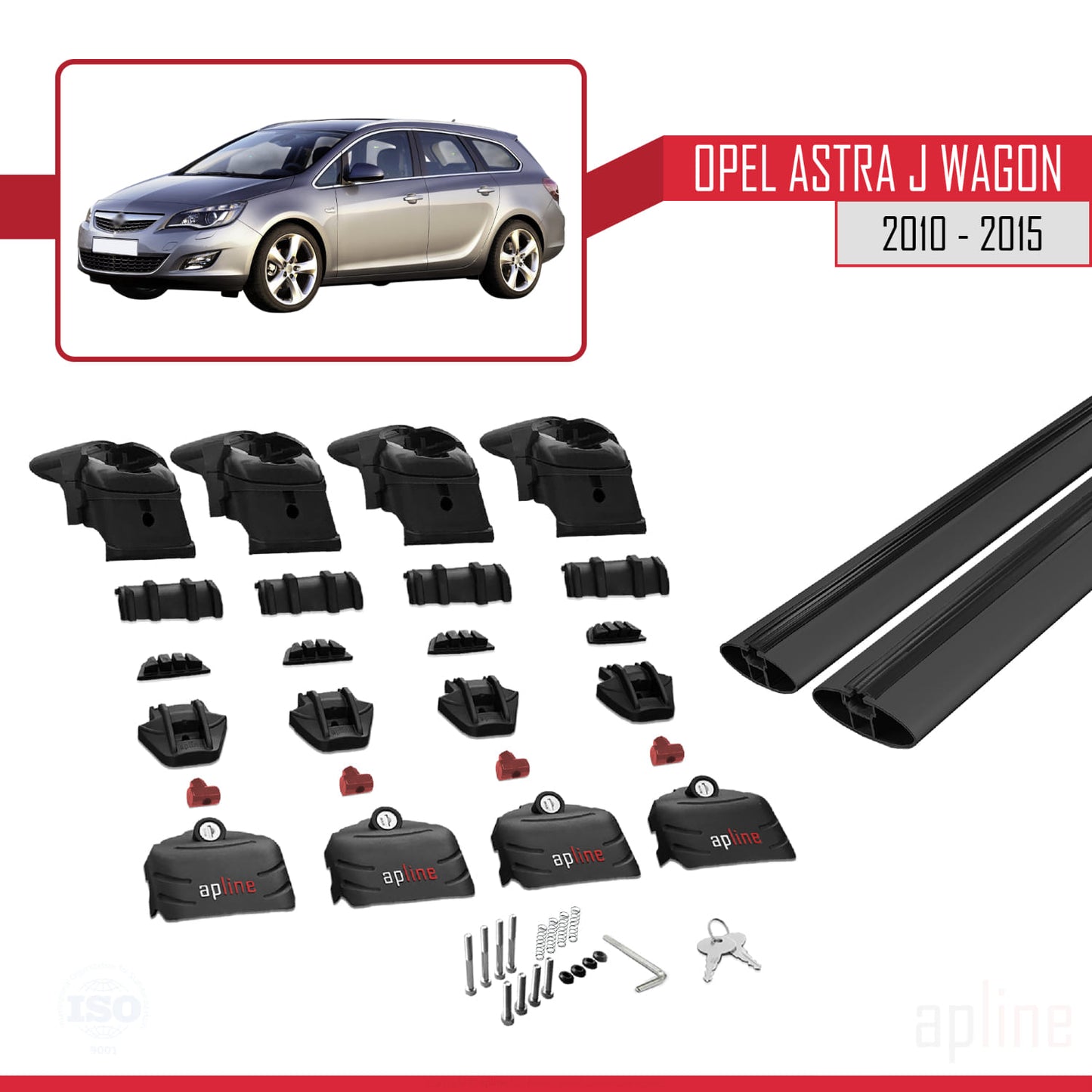 Compatible with Opel Astra J Wagon 2010-2015 ACE-2 Car Roof Rack Cross Bar Black Aluminium 2 Bars