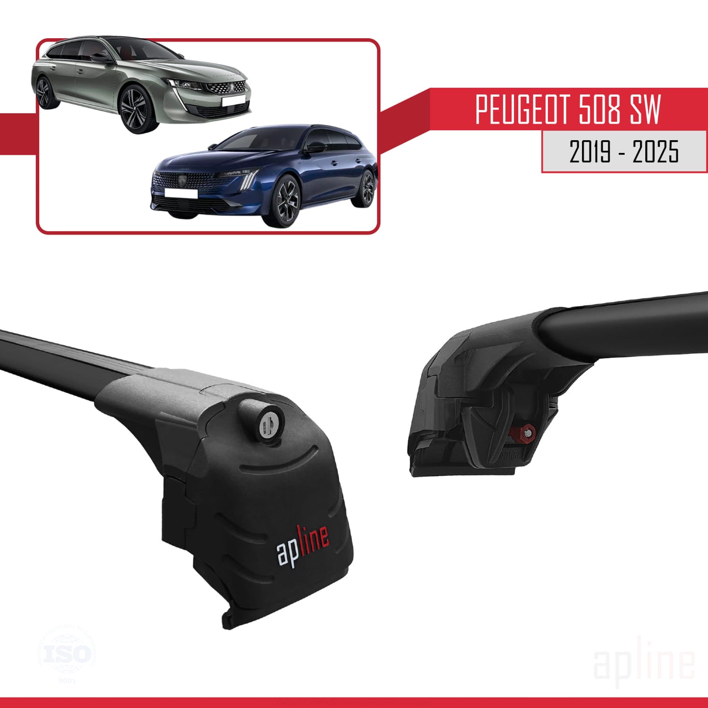 Compatible with Peugeot 508 SW 2019-2025 ACE-2 Car Roof Rack Cross Bar Black Aluminium 2 Bars