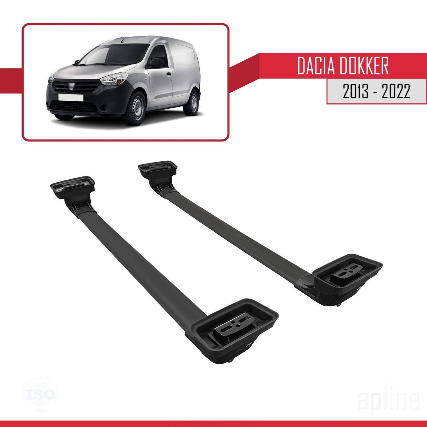 Compatible with Dacia Dokker 2013-2022 ACE-3 Car Roof Rack Cross Bar Black Aluminium 2 Bars