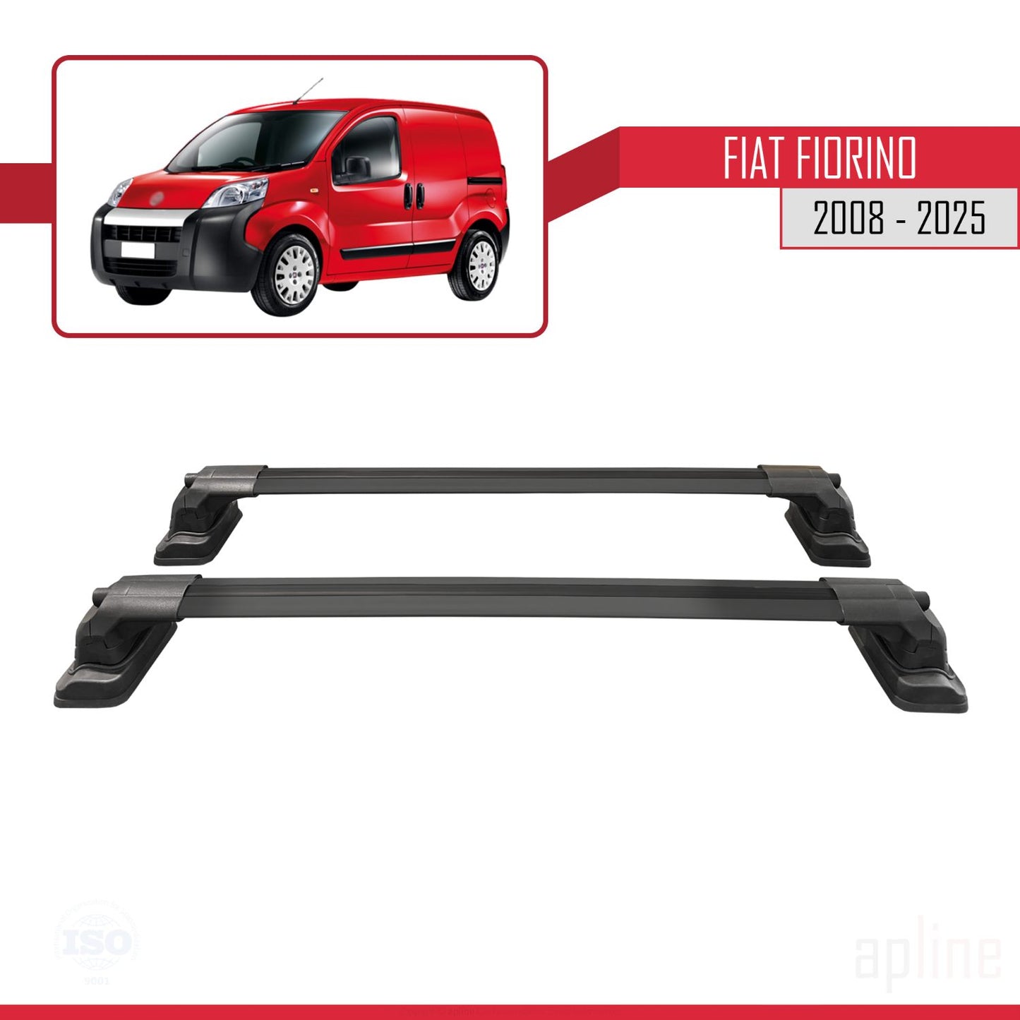 Compatible with Fiat Fiorino 2008-2025 ACE-3 Car Roof Rack Cross Bar Black Aluminium 2 Bars