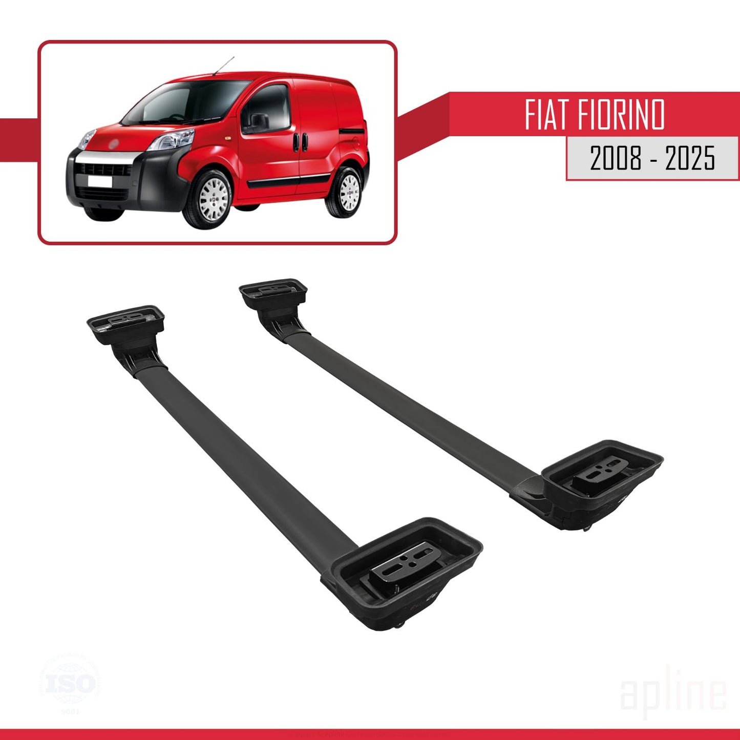 Compatible with Fiat Fiorino 2008-2025 ACE-3 Car Roof Rack Cross Bar Black Aluminium 2 Bars