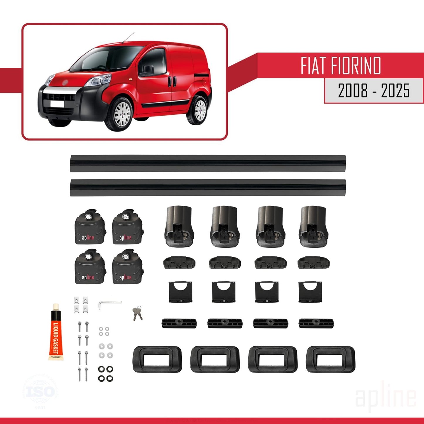 Compatible with Fiat Fiorino 2008-2025 ACE-3 Car Roof Rack Cross Bar Black Aluminium 2 Bars