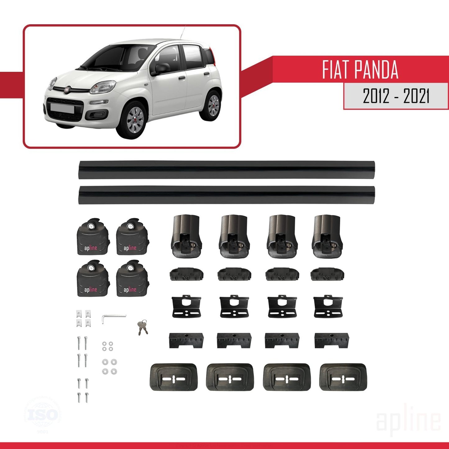 Compatible with Fiat Panda (319) 2012-2021 ACE-3 Car Roof Rack Cross Bar Black Aluminium 2 Bars