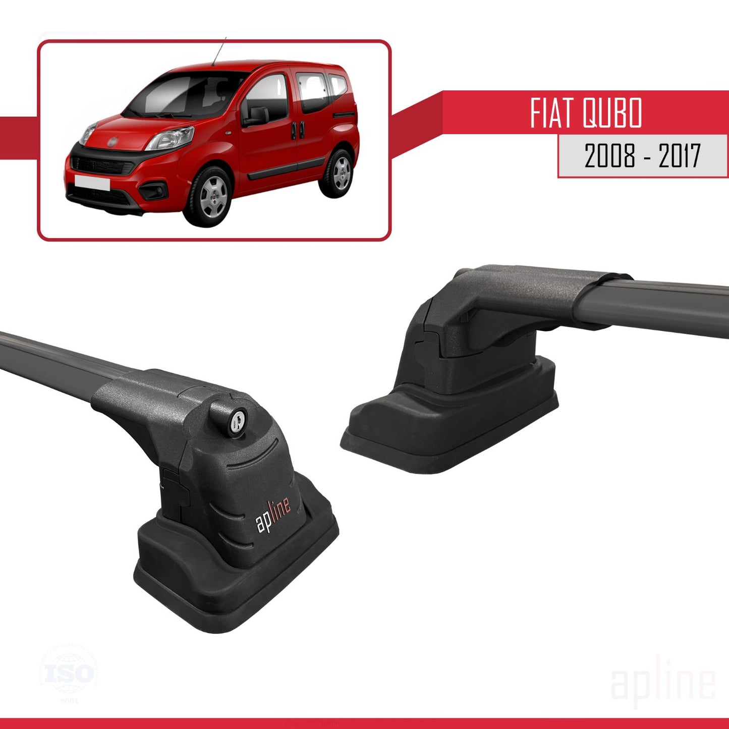 Compatible with Fiat Qubo 2008-2017 ACE-3 Car Roof Rack Cross Bar Black Aluminium 2 Bars