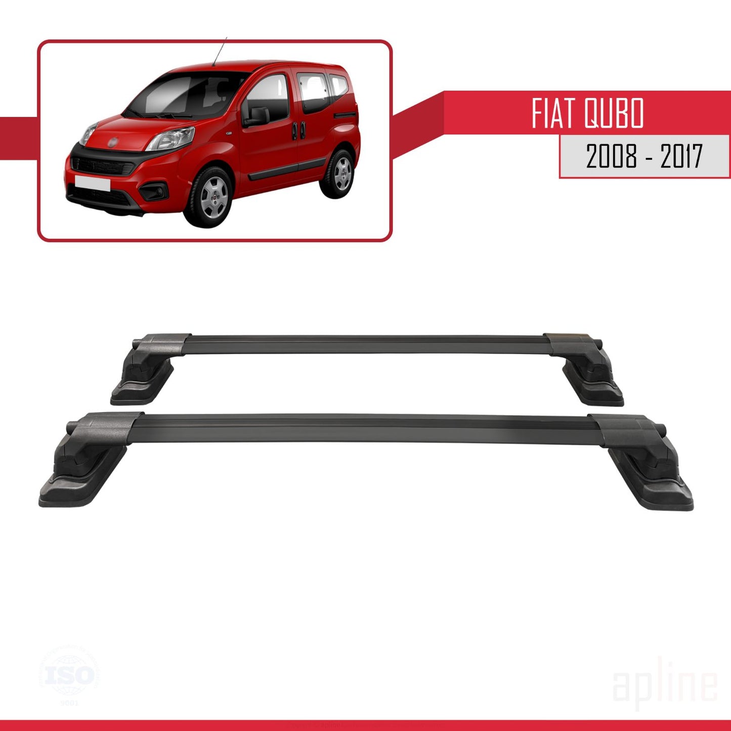 Compatible with Fiat Qubo 2008-2017 ACE-3 Car Roof Rack Cross Bar Black Aluminium 2 Bars