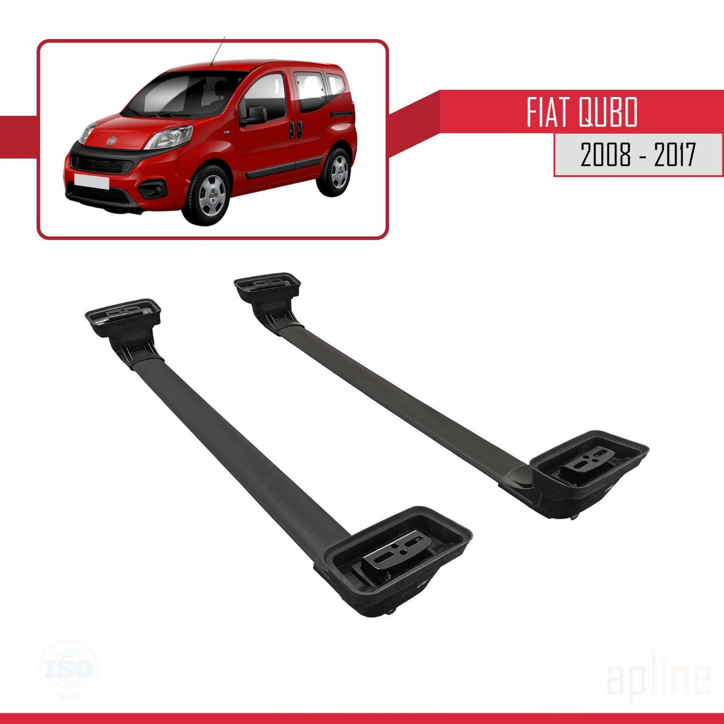 Compatible with Fiat Qubo 2008-2017 ACE-3 Car Roof Rack Cross Bar Black Aluminium 2 Bars