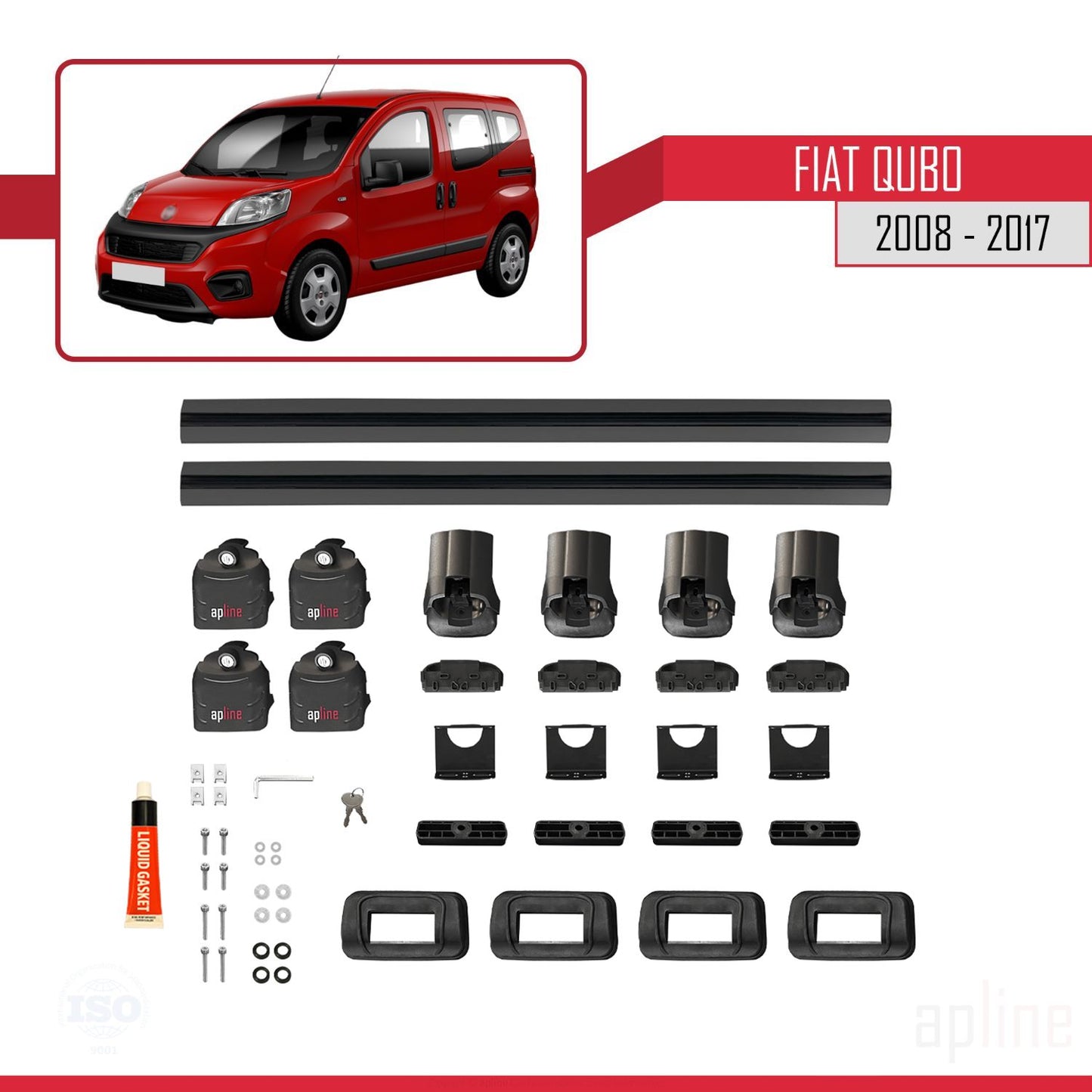 Compatible with Fiat Qubo 2008-2017 ACE-3 Car Roof Rack Cross Bar Black Aluminium 2 Bars