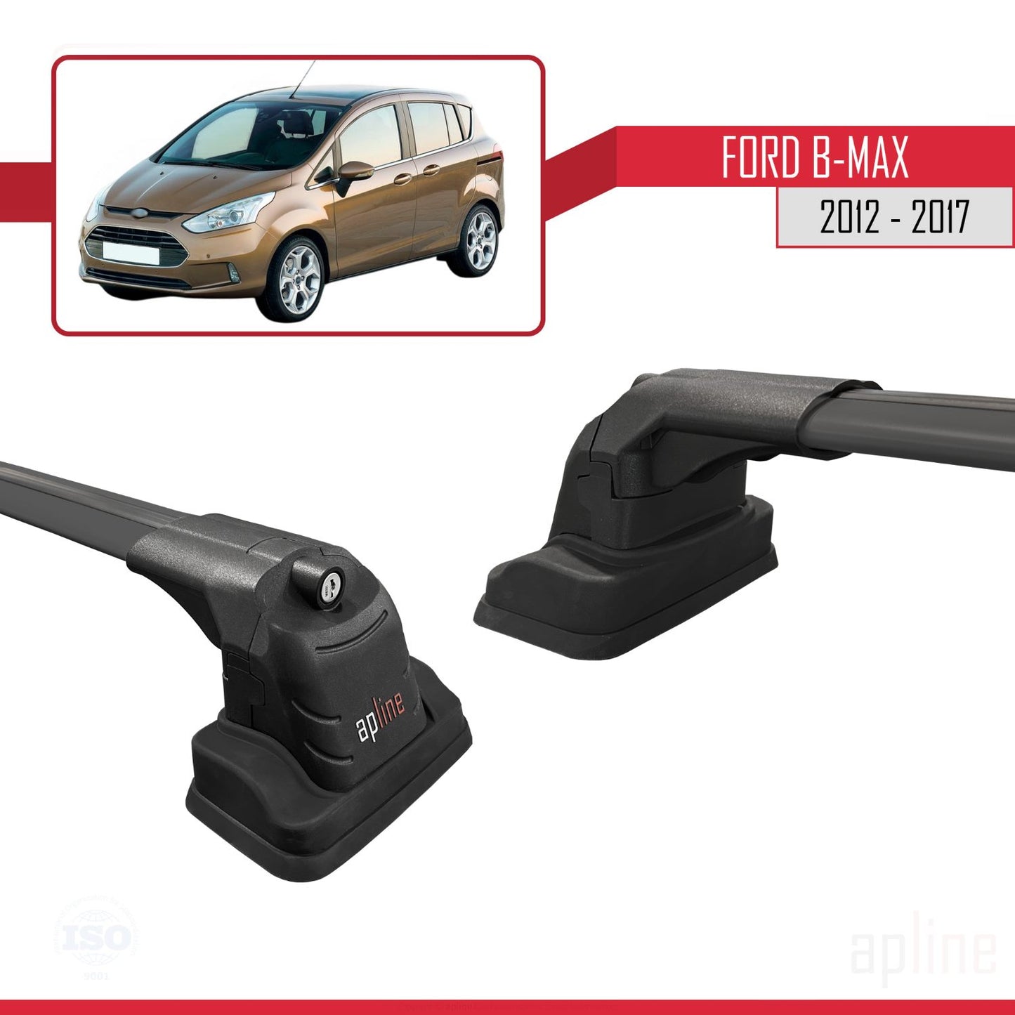 Compatible with Ford B-Max (B232) 2012-2017 ACE-3 Car Roof Rack Cross Bar Black Aluminium 2 Bars