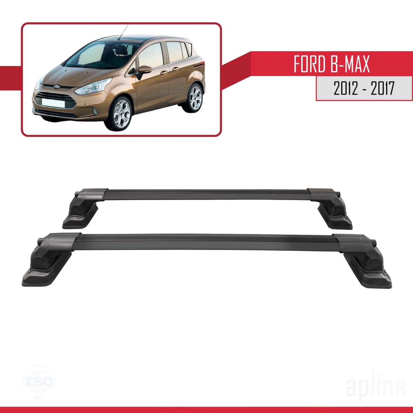 Compatible with Ford B-Max (B232) 2012-2017 ACE-3 Car Roof Rack Cross Bar Black Aluminium 2 Bars