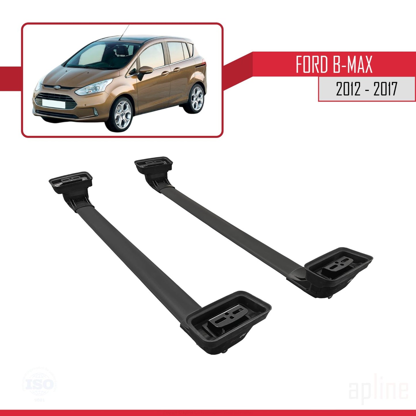 Compatible with Ford B-Max (B232) 2012-2017 ACE-3 Car Roof Rack Cross Bar Black Aluminium 2 Bars