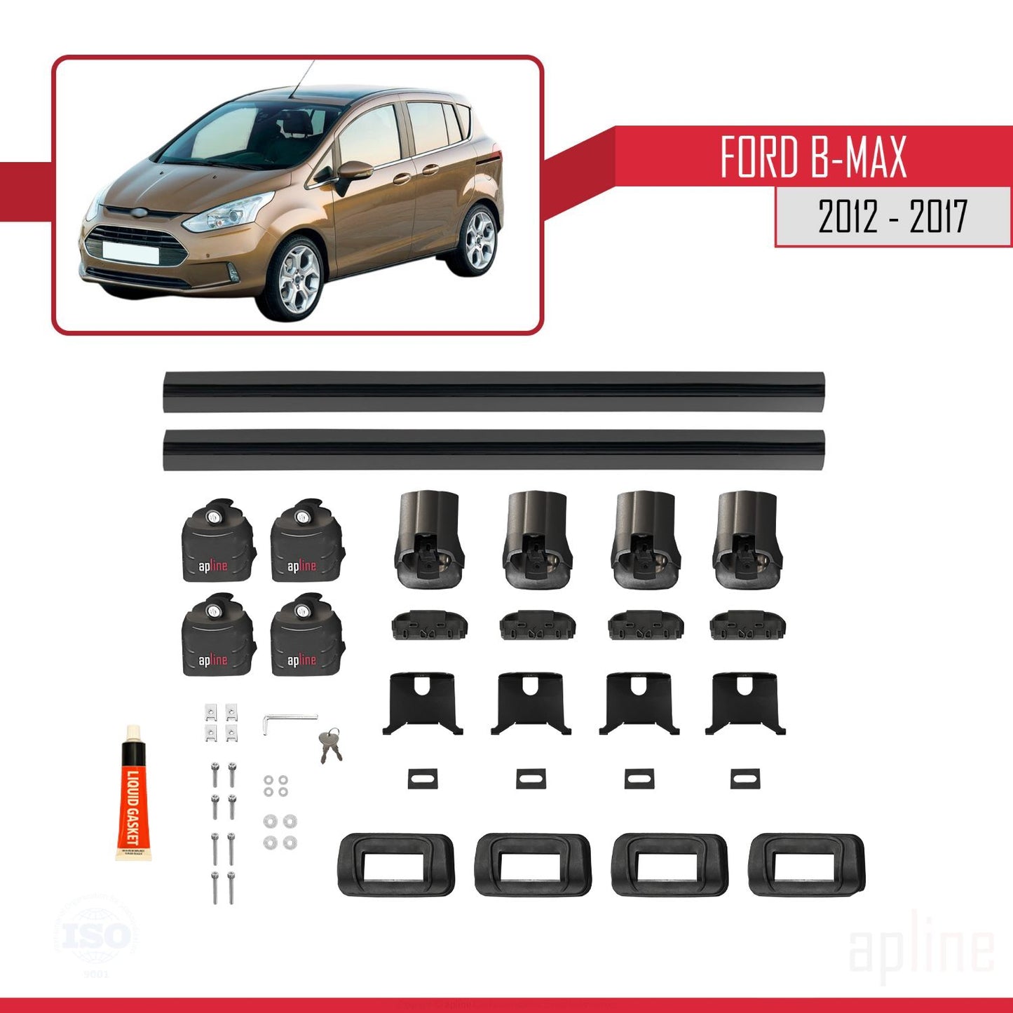 Compatible with Ford B-Max (B232) 2012-2017 ACE-3 Car Roof Rack Cross Bar Black Aluminium 2 Bars