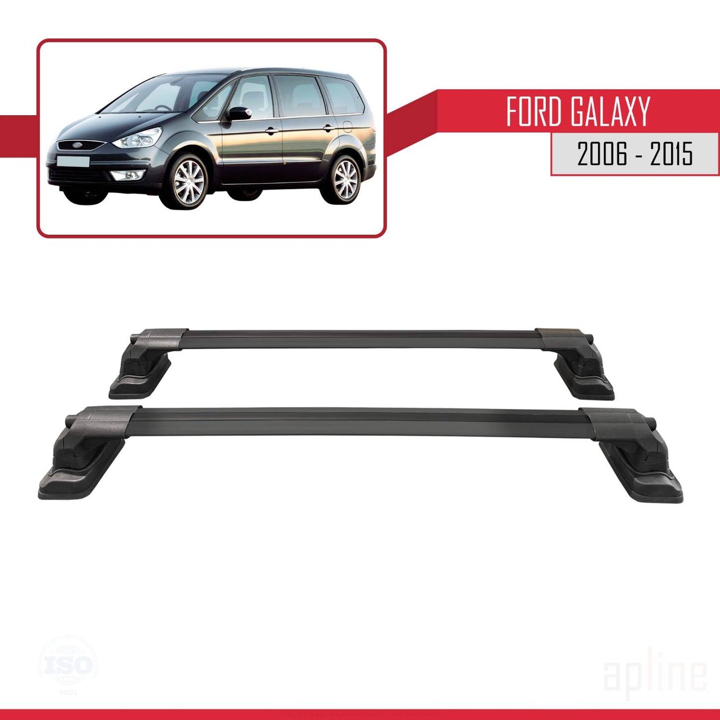 Compatible with Ford Galaxy (MK3) 2006-2015 ACE-3 Car Roof Rack Cross Bar Black Aluminium 2 Bars
