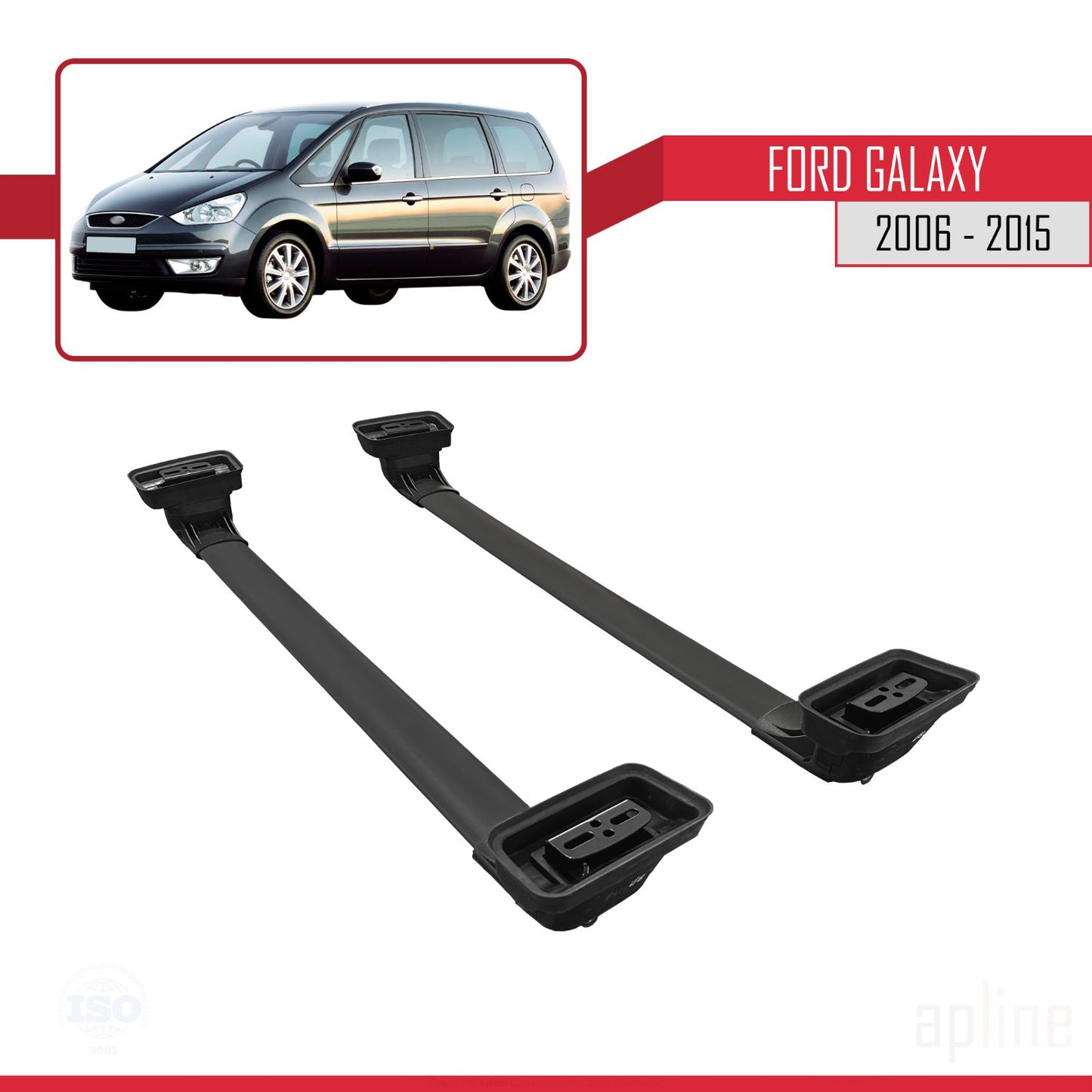 Compatible with Ford Galaxy (MK3) 2006-2015 ACE-3 Car Roof Rack Cross Bar Black Aluminium 2 Bars