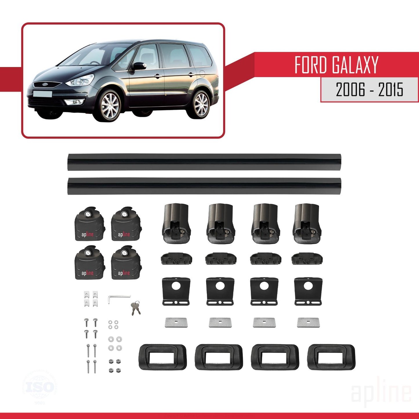 Compatible with Ford Galaxy (MK3) 2006-2015 ACE-3 Car Roof Rack Cross Bar Black Aluminium 2 Bars
