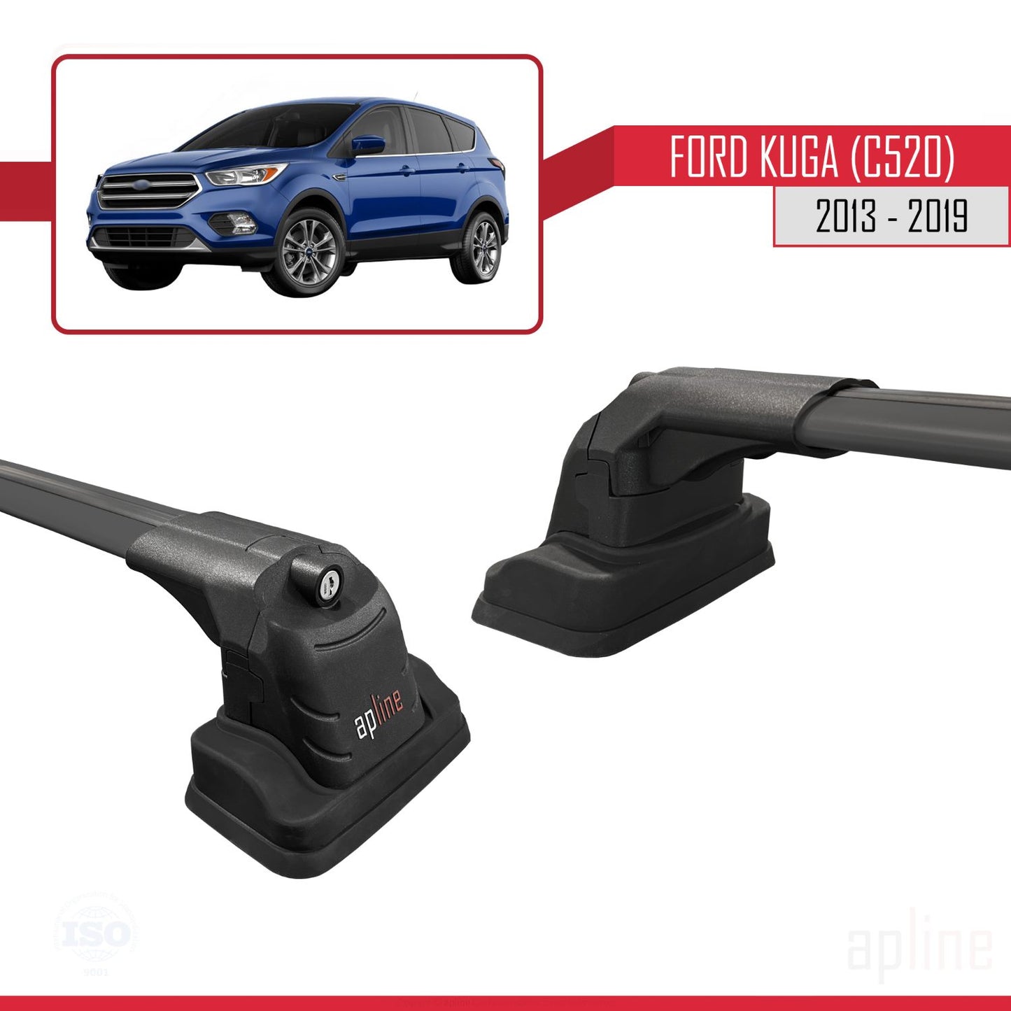 Compatible with Ford Kuga (C520) 2013-2019 ACE-3 Car Roof Rack Cross Bar Black Aluminium 2 Bars