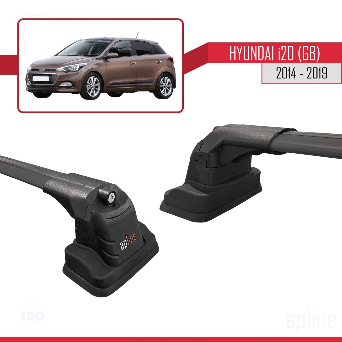 Compatible with Hyundai i20 (GB) 2014-2019 ACE-3 Car Roof Rack Cross Bar Black Aluminium 2 Bars