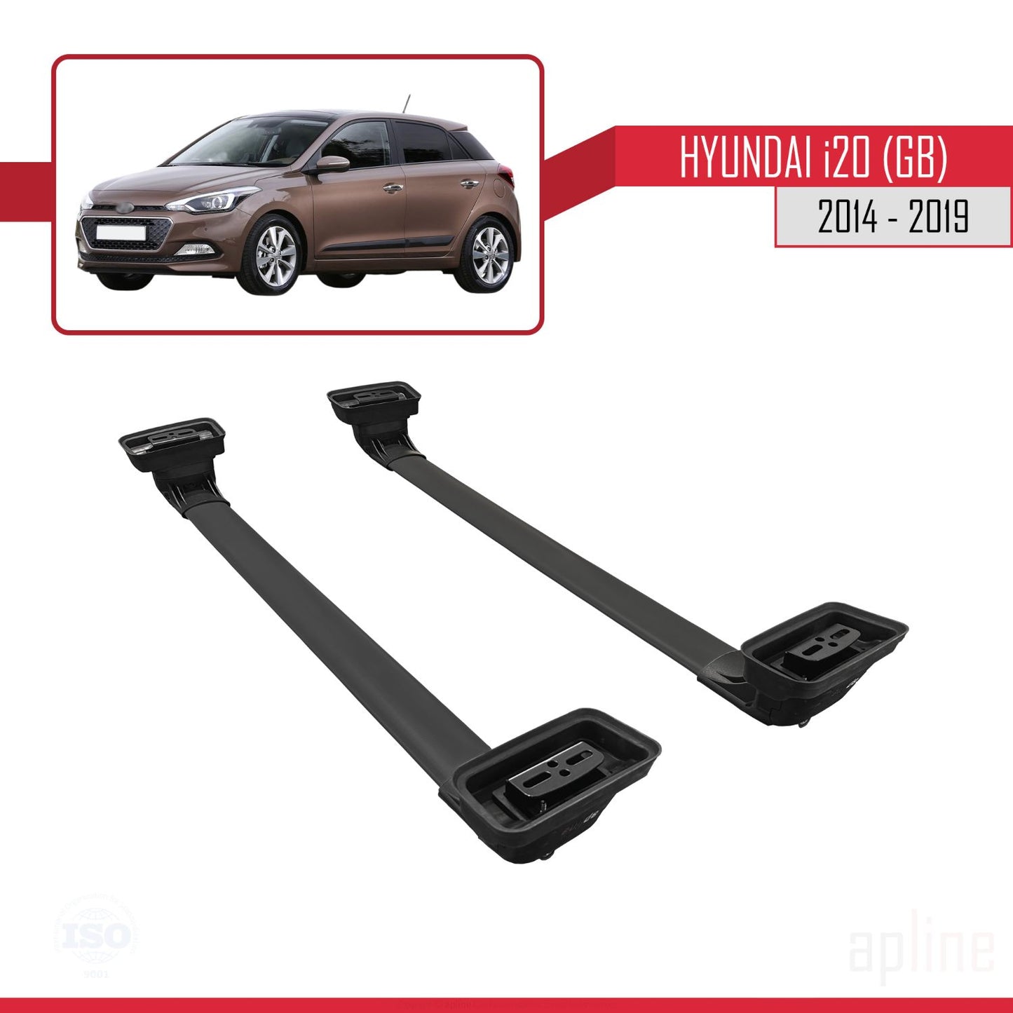 Compatible with Hyundai i20 (GB) 2014-2019 ACE-3 Car Roof Rack Cross Bar Black Aluminium 2 Bars
