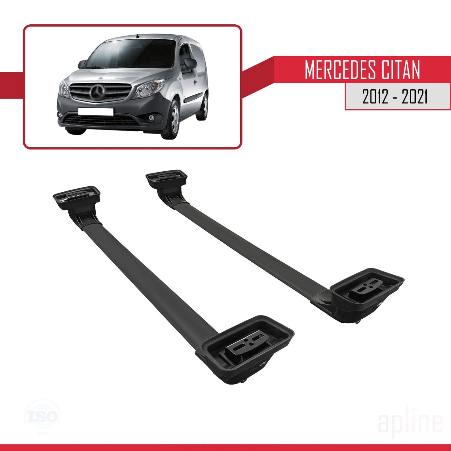 Compatible with Mercedes Benz Citan 2012-2021 ACE-3 Car Roof Rack Cross Bar Black Aluminium 2 Bars