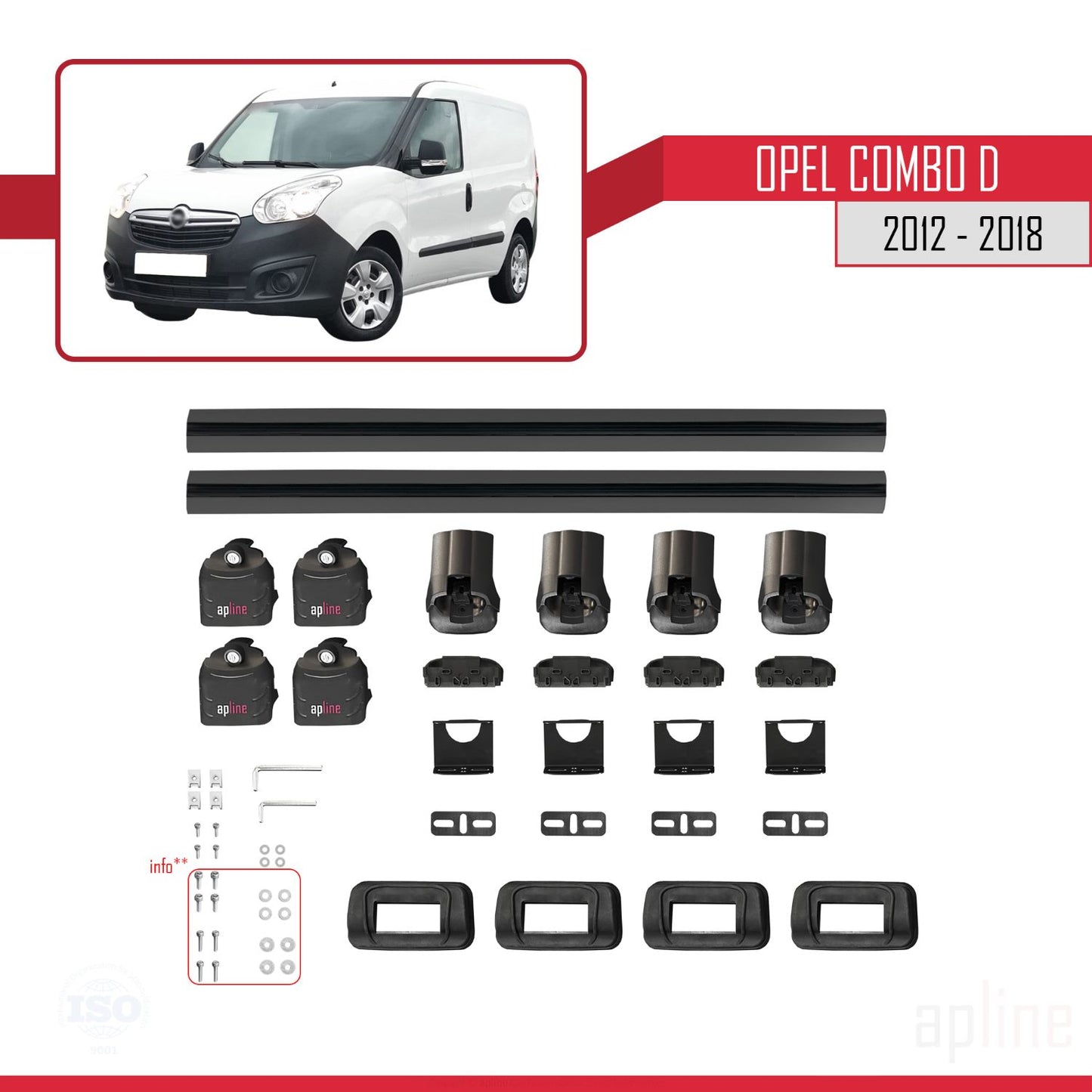 Compatible with Opel Combo D 2012-2018 ACE-3 Car Roof Rack Cross Bar Black Aluminium 2 Bars