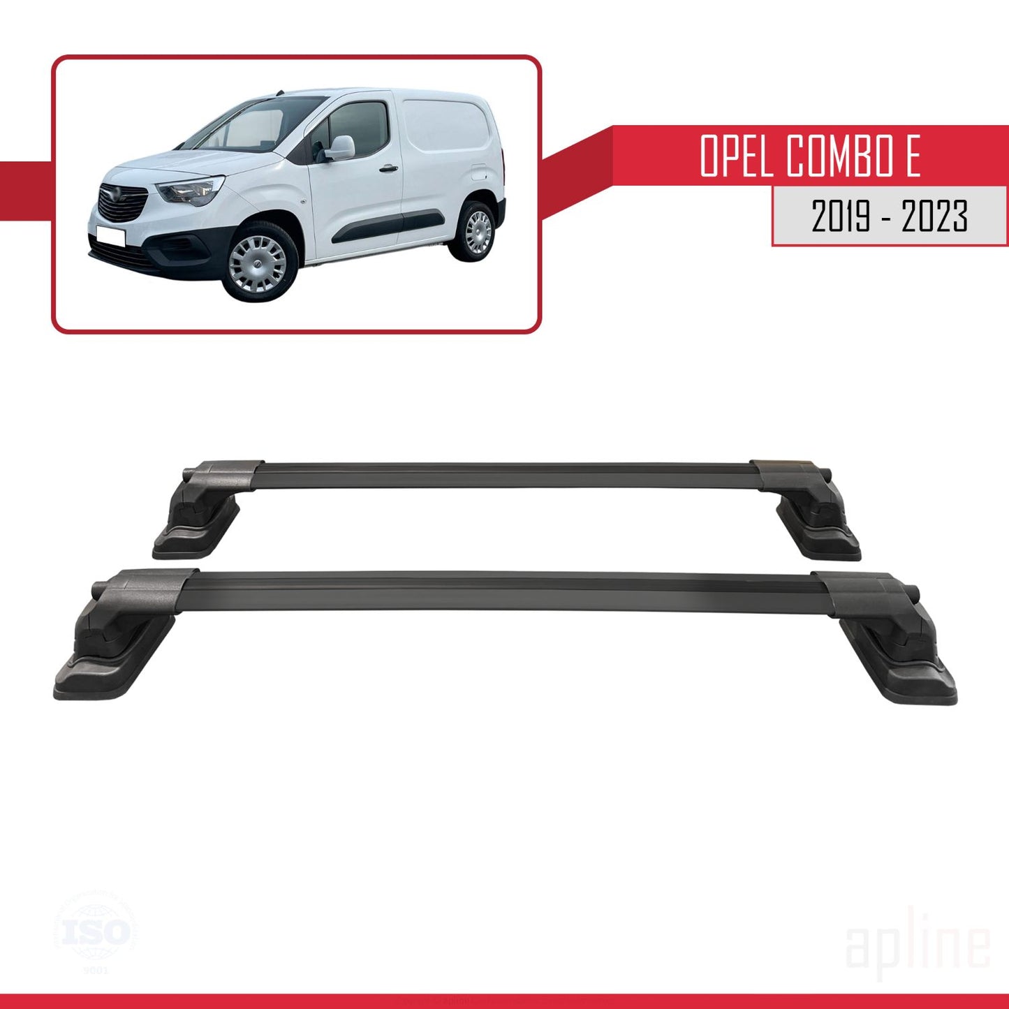 Compatible with Opel Combo E 2019-2023 ACE-3 Car Roof Rack Cross Bar Black Aluminium 2 Bars