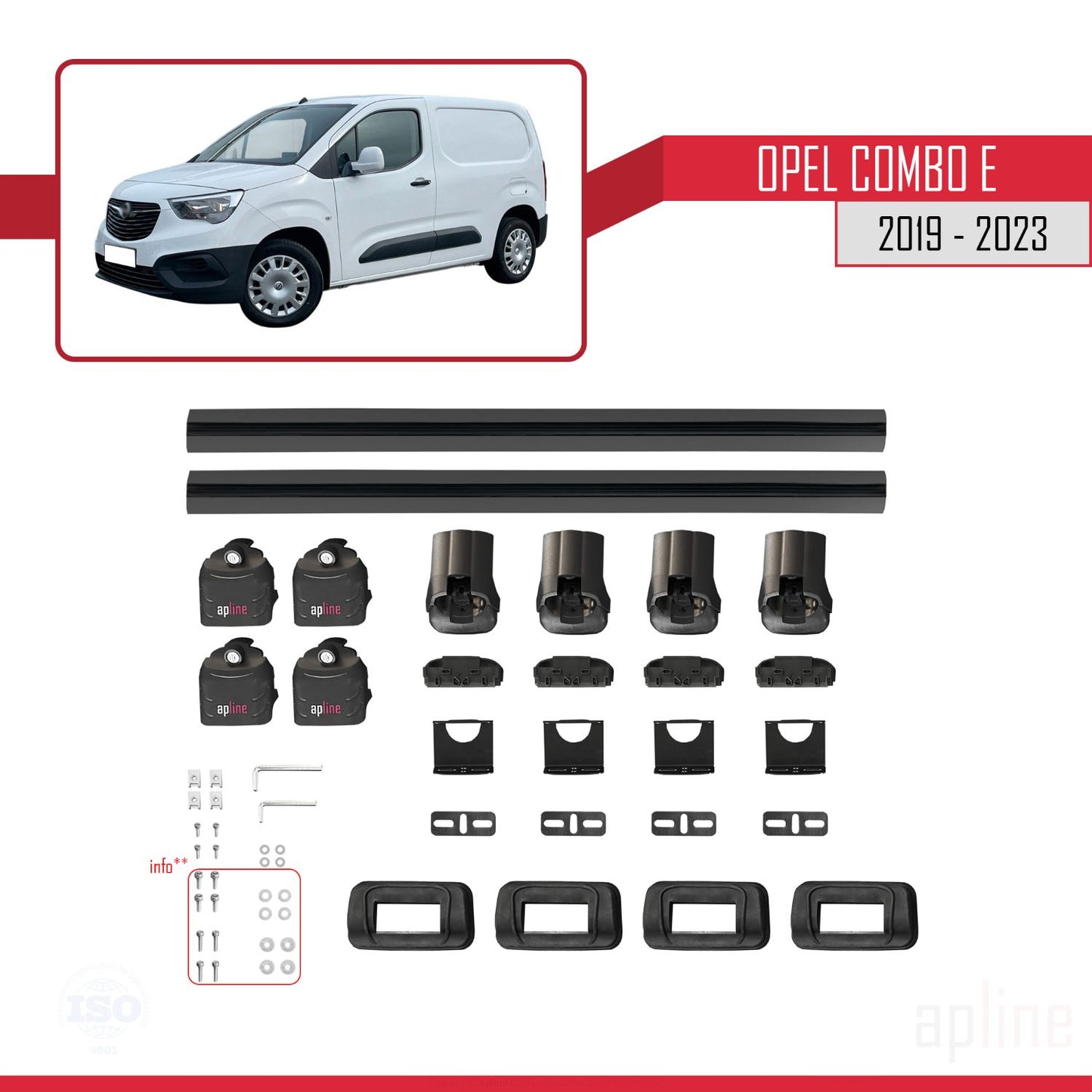 Compatible with Opel Combo E 2019-2023 ACE-3 Car Roof Rack Cross Bar Black Aluminium 2 Bars
