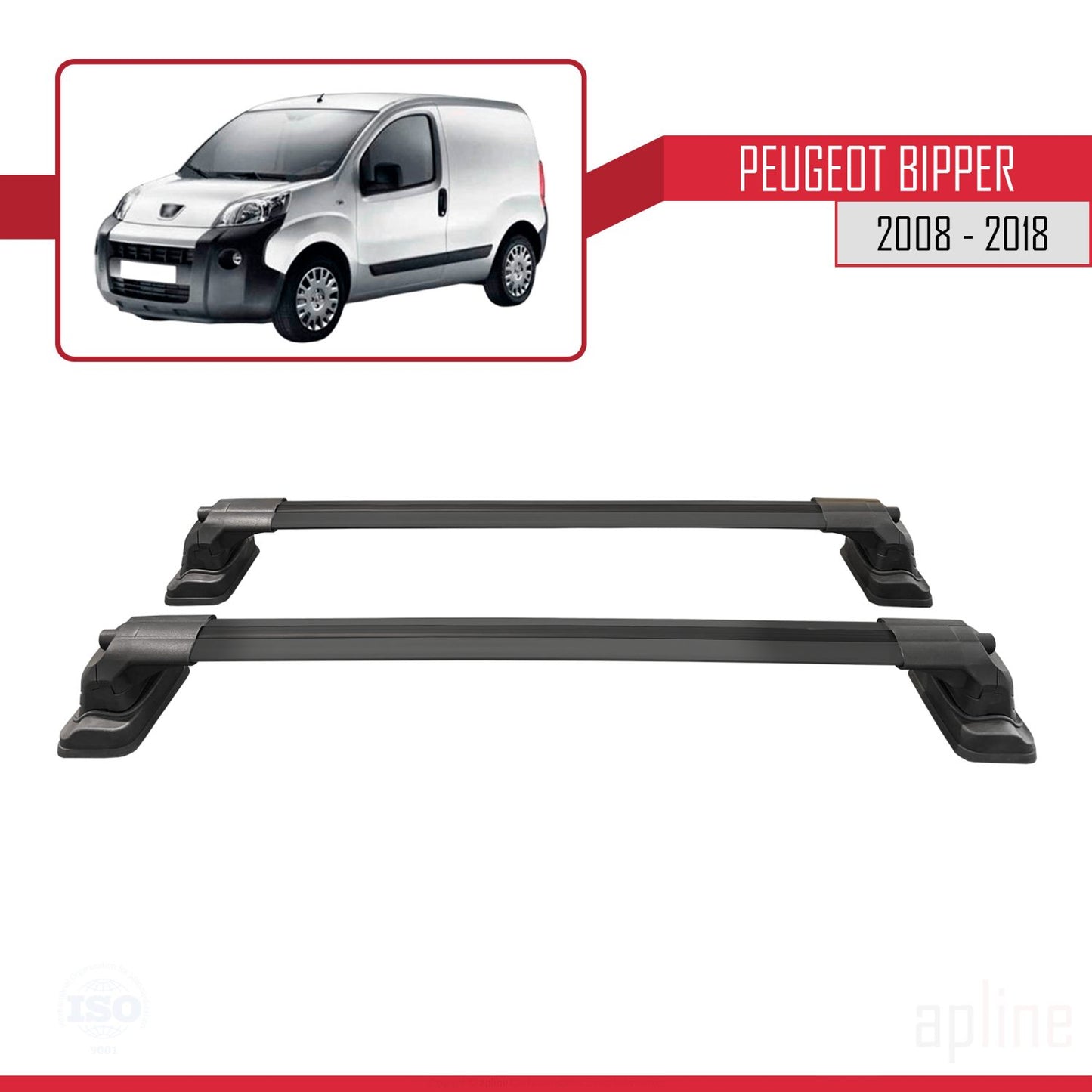 Compatible with Peugeot Bipper 2008-2018 ACE-3 Car Roof Rack Cross Bar Black Aluminium 2 Bars