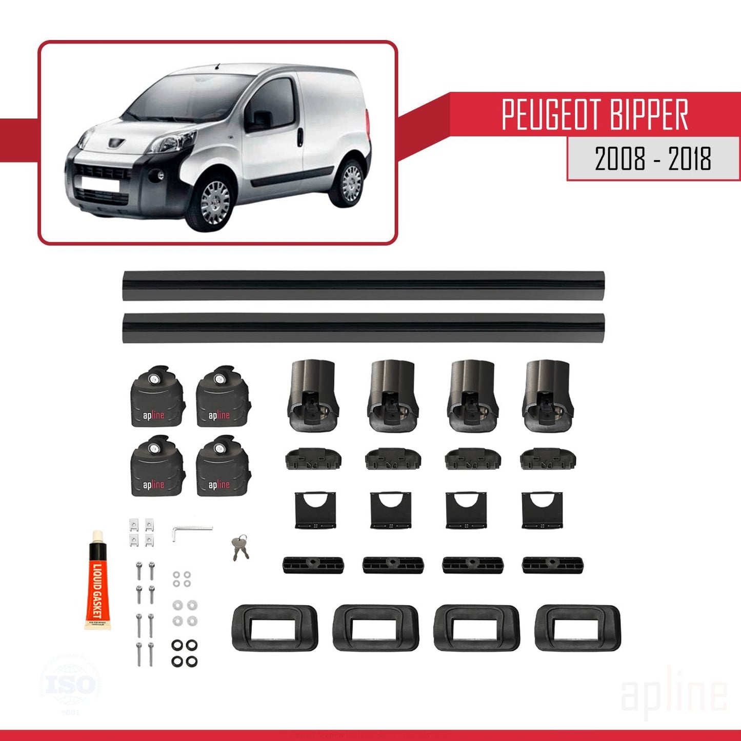 Compatible with Peugeot Bipper 2008-2018 ACE-3 Car Roof Rack Cross Bar Black Aluminium 2 Bars