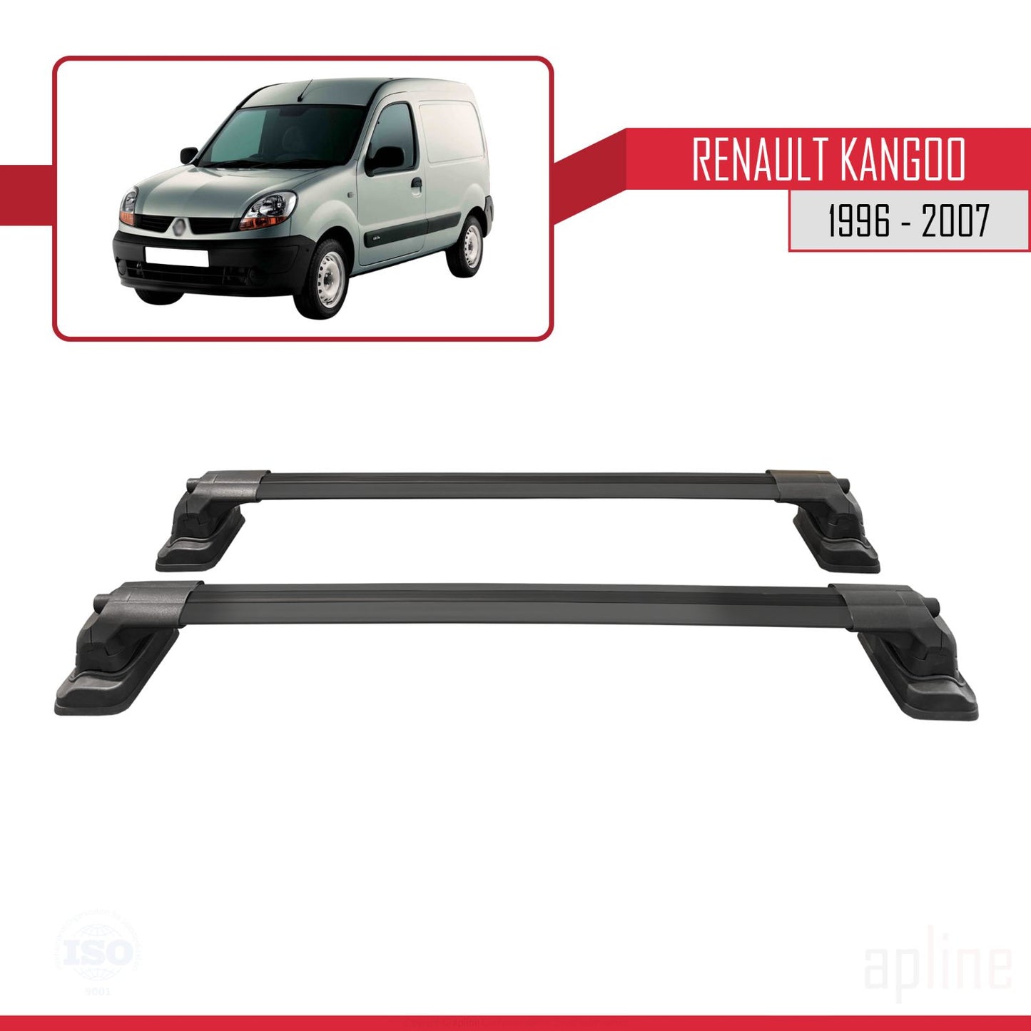Compatible with Renault Kangoo 1996-2007 ACE-3 Car Roof Rack Cross Bar Black Aluminium 2 Bars