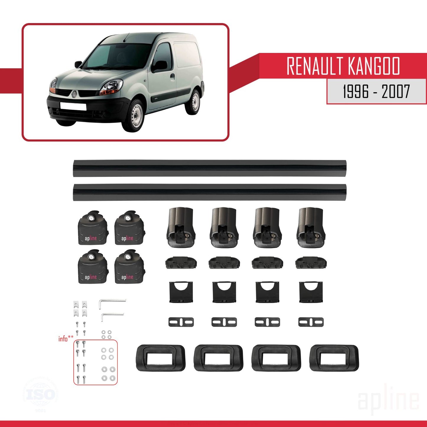 Compatible with Renault Kangoo 1996-2007 ACE-3 Car Roof Rack Cross Bar Black Aluminium 2 Bars